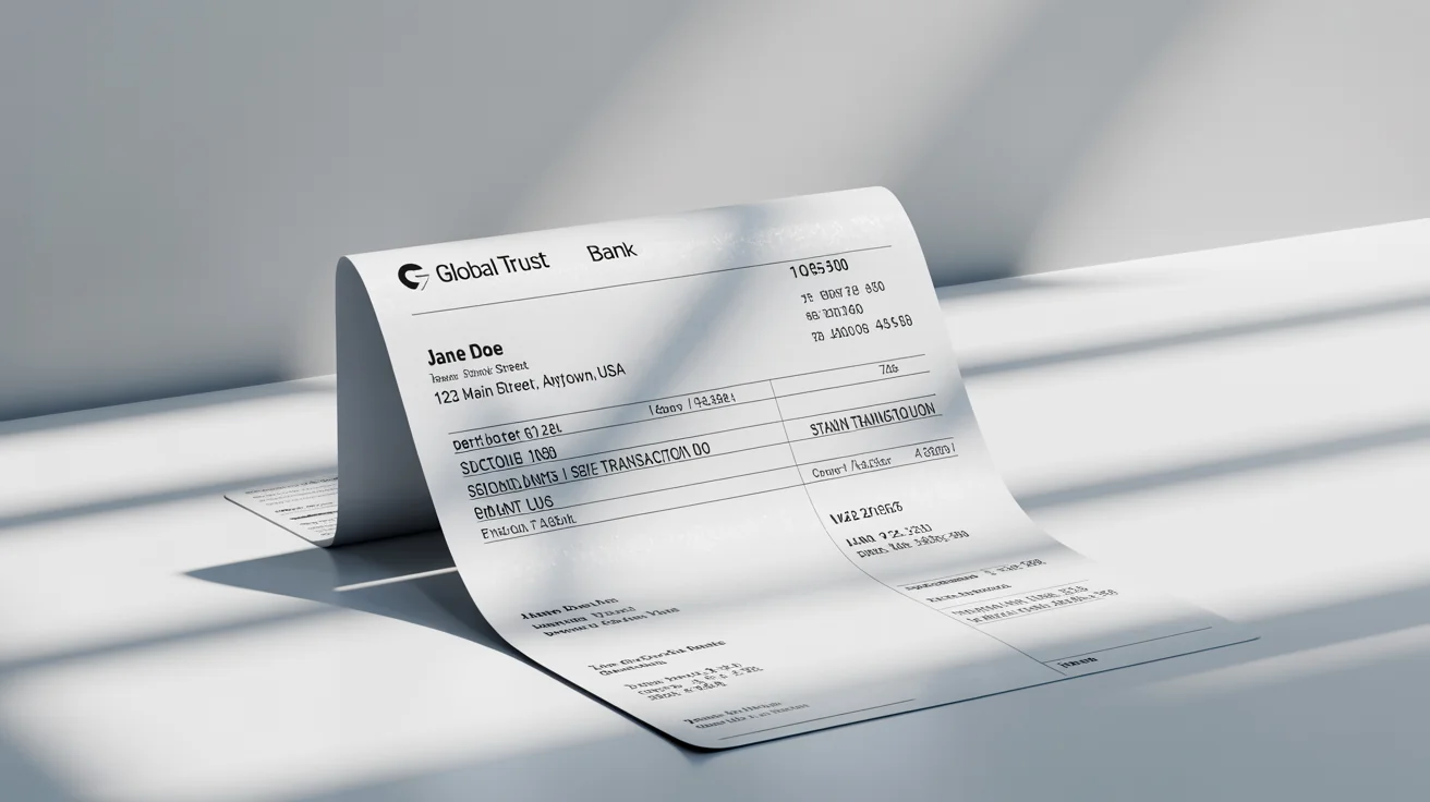 A bank statement with personal details like the account number and balance covered by black redaction bars, symbolizing data privacy and security.