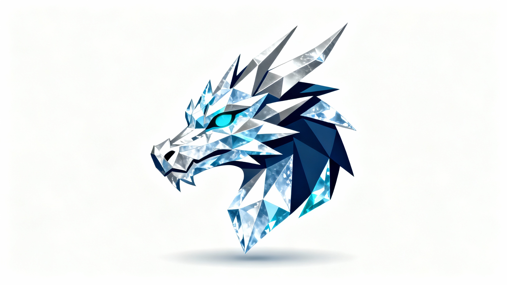 A modern vector logo of an ice dragon, designed with sharp, crystalline shapes in shades of blue and white on a white background, giving it a premium, icy look.