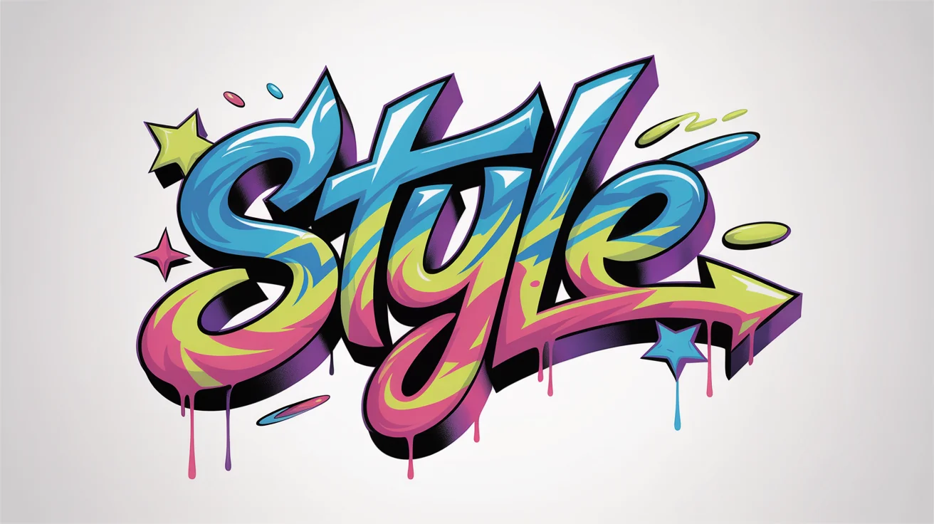 A colorful graffiti art piece spelling the word 'STYLE' in a 3D, wildstyle font against a clean white background, showcasing a vibrant and modern urban art mockup.