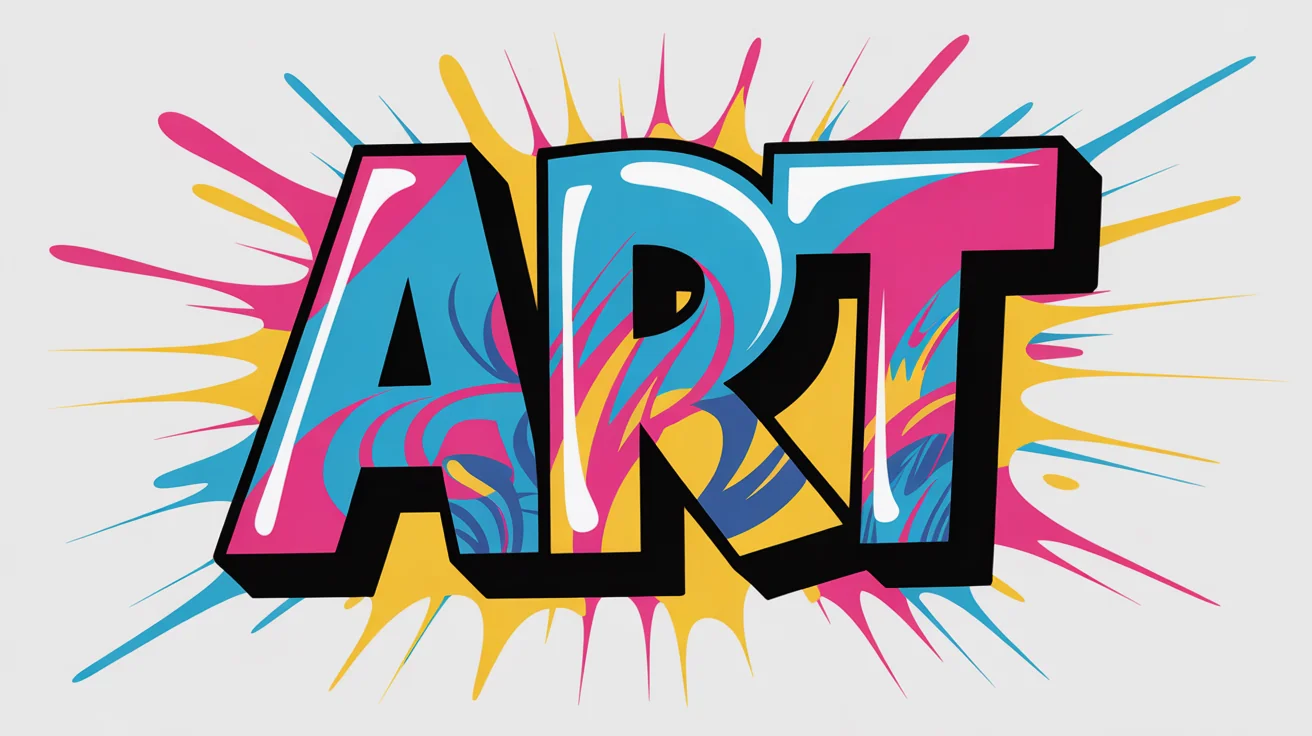 A colorful and dynamic graffiti art piece spelling the word 'ART' in a bold 3D style, set against a clean white background.