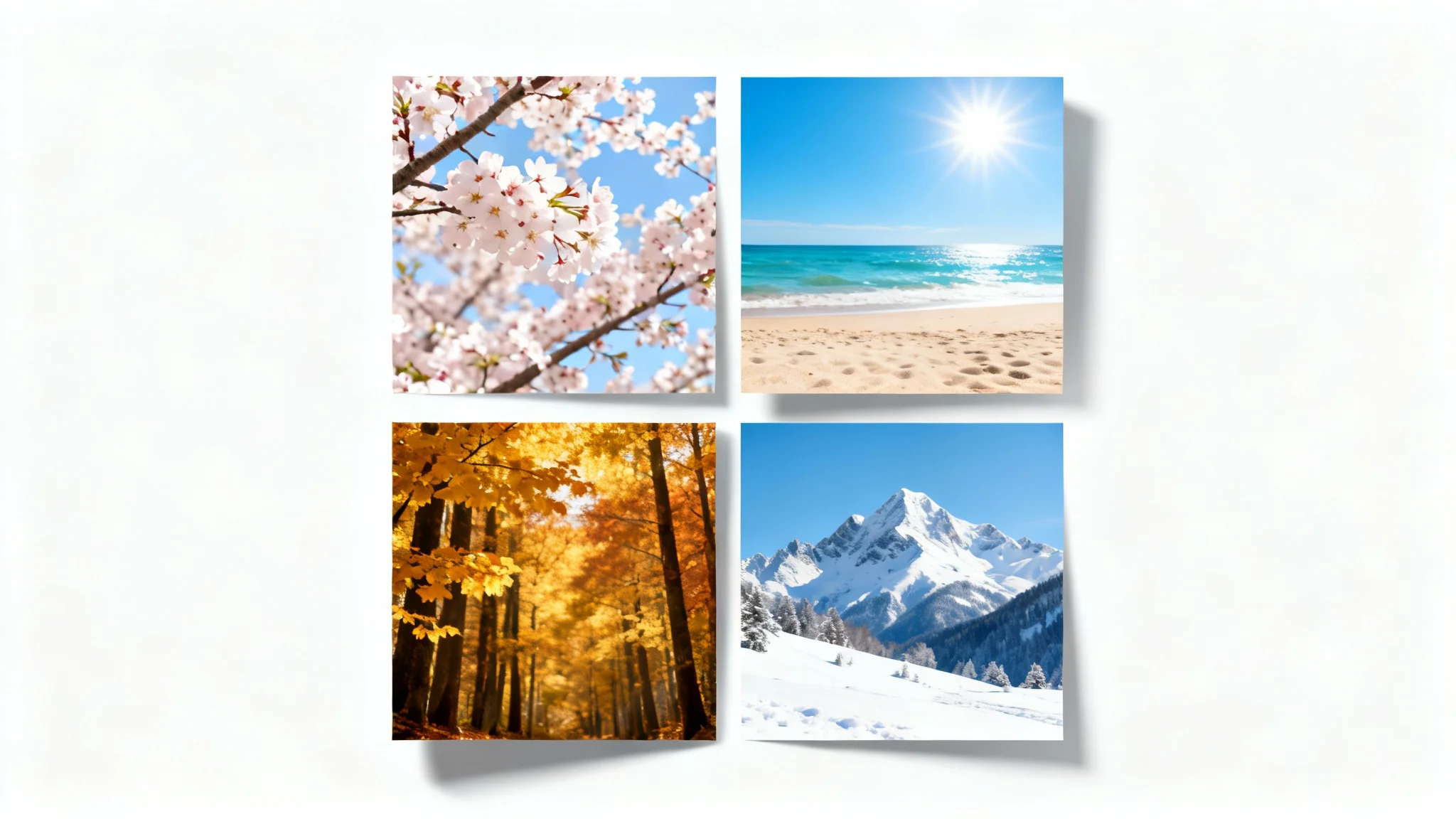 The result of an image splitter tool: an image of the four seasons has been split into four perfectly square tiles, which are arranged in a 2x2 grid with a clean space between each tile.