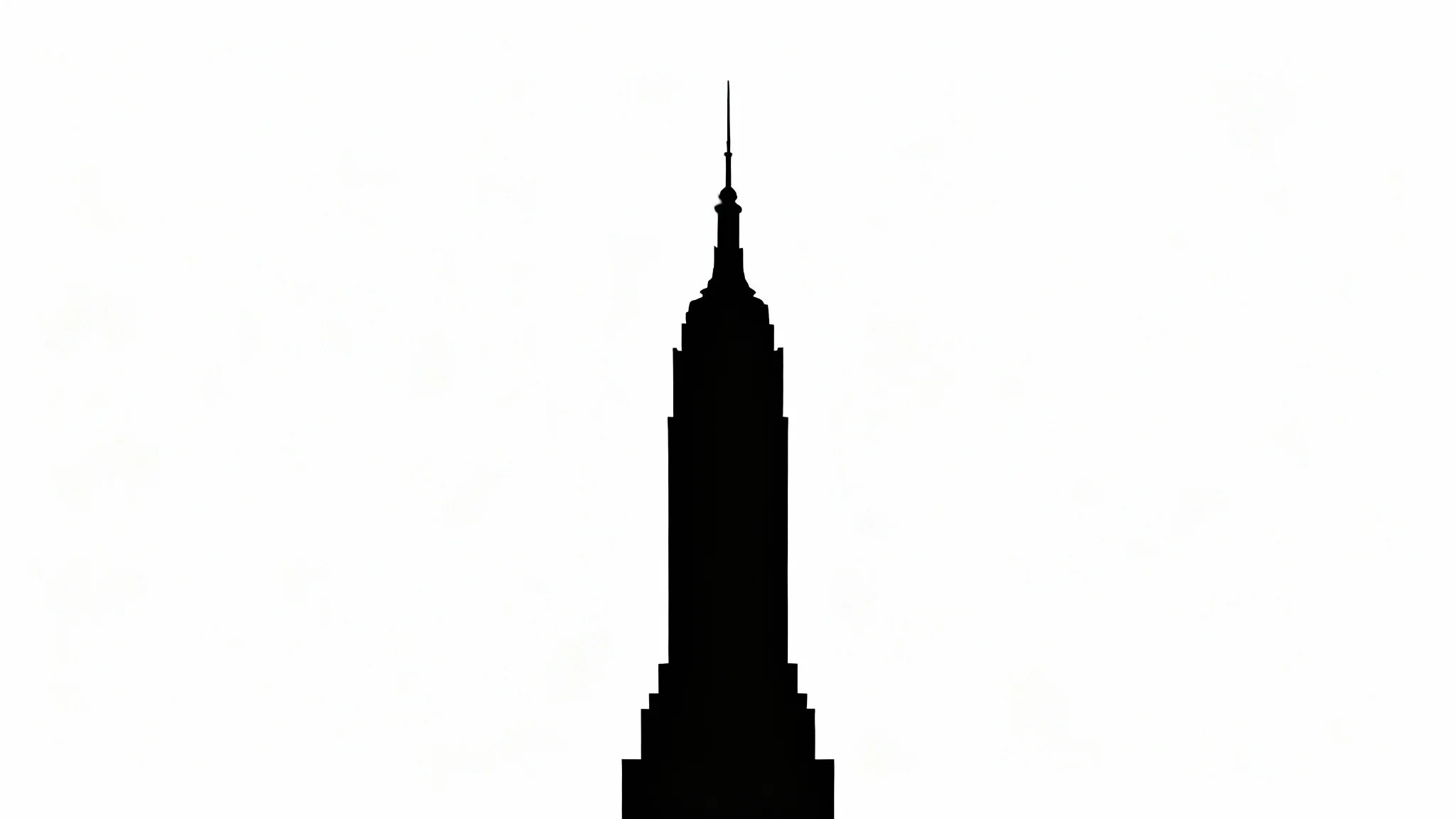 A minimalist black vector silhouette of the Empire State Building, standing tall and centered against a plain white background.