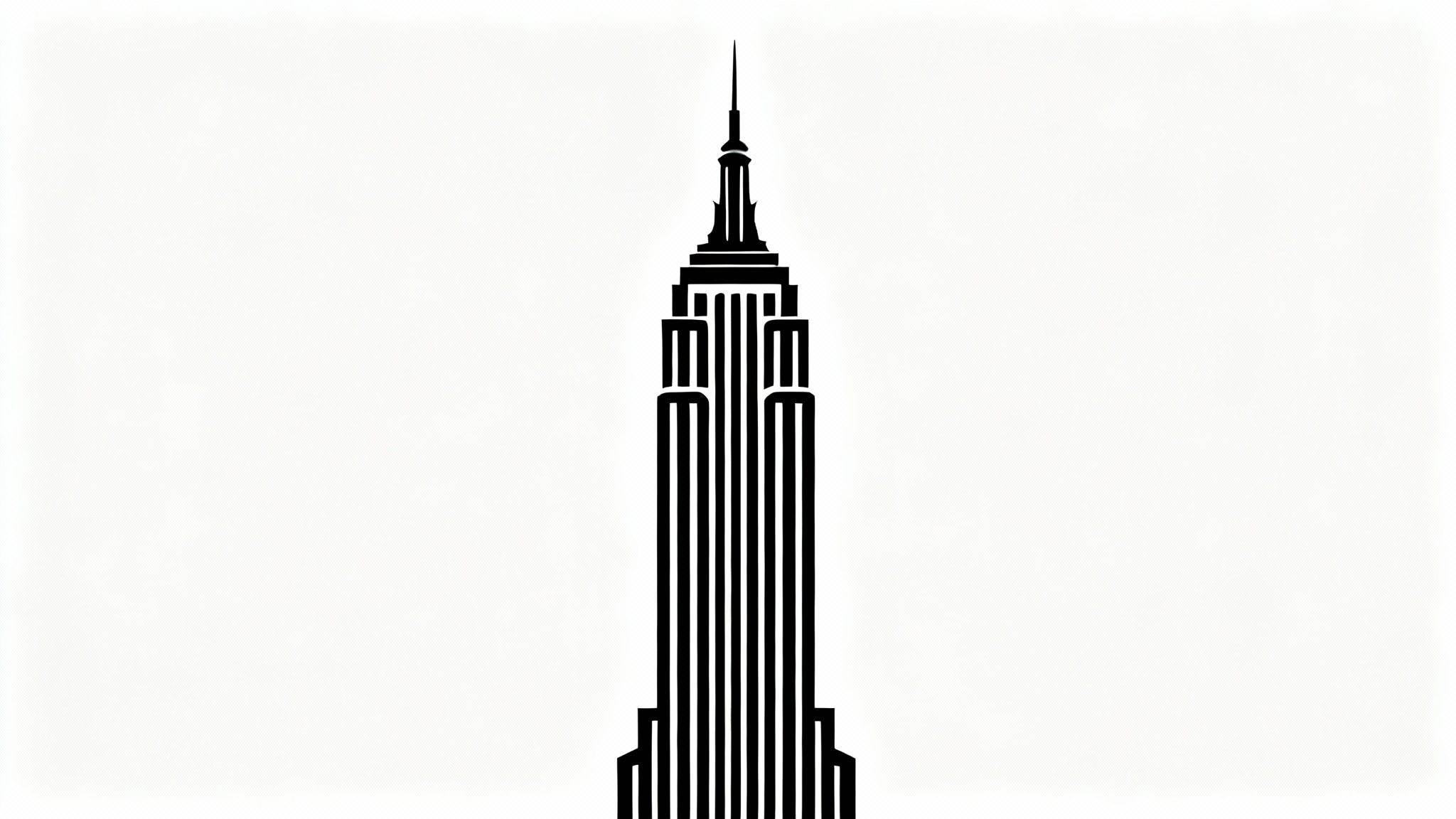 A minimalist black vector silhouette of the Empire State Building, centered on a plain white background.