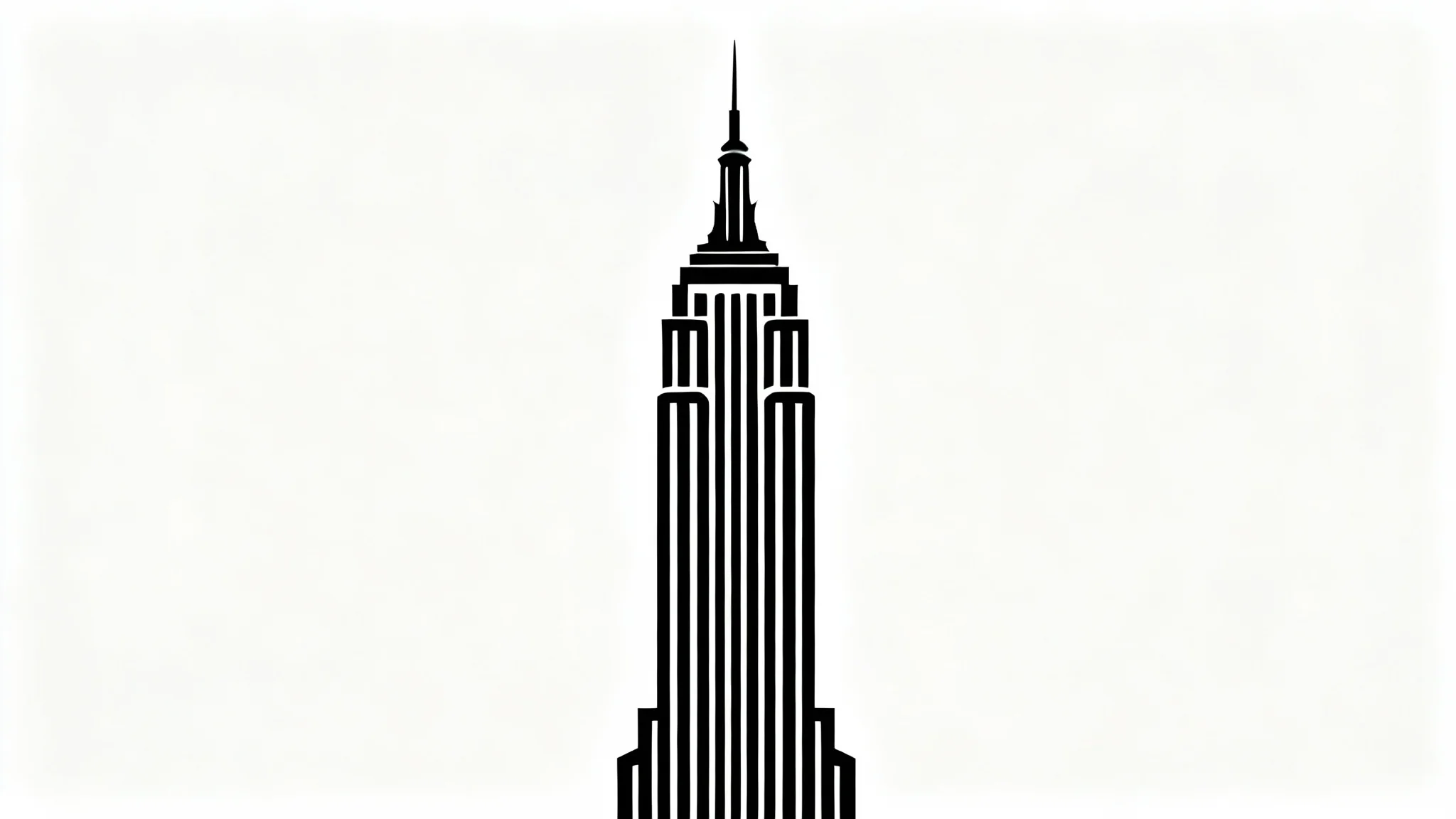 A minimalist black vector silhouette of the Empire State Building, centered on a plain white background.