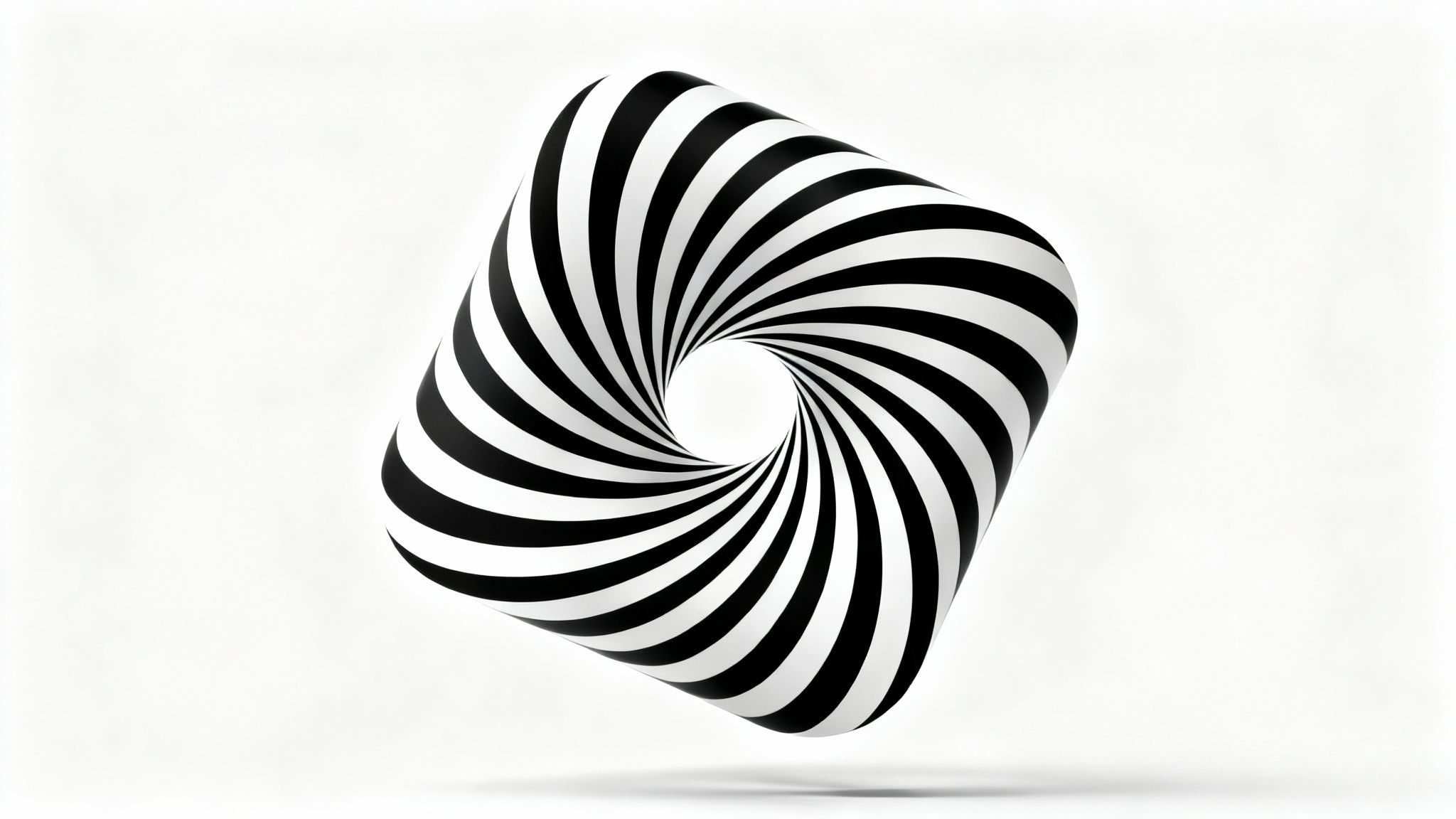 A captivating optical illusion of a swirling vortex of black and white stripes forming an impossible knot, creating a sense of motion against a plain white background.