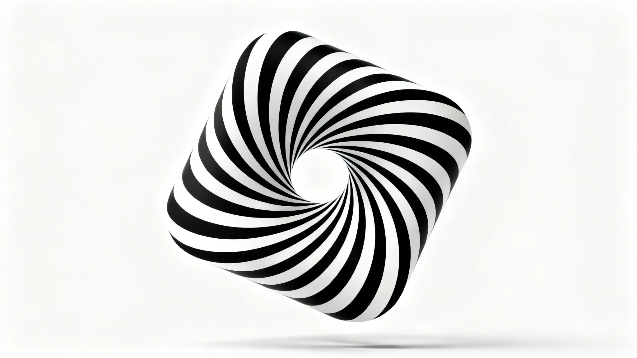 A captivating optical illusion of a swirling vortex of black and white stripes forming an impossible knot, creating a sense of motion against a plain white background.