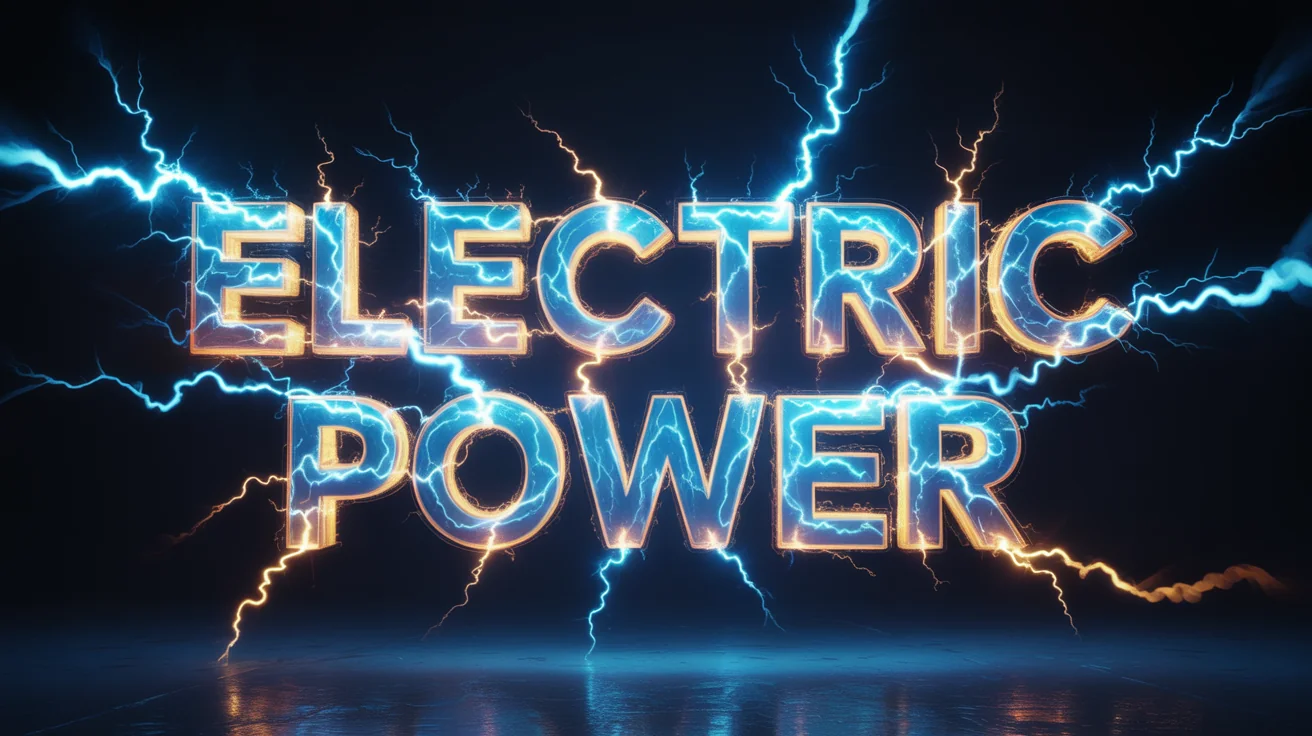The words 'ELECTRIC POWER' rendered in a dynamic, glowing electric style with blue and yellow lightning effects arcing off the letters, set against a dark background.