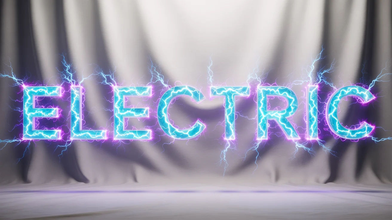 The word 'ELECTRIC' rendered in a crackling, electric blue lightning effect, glowing brightly against a clean white background.