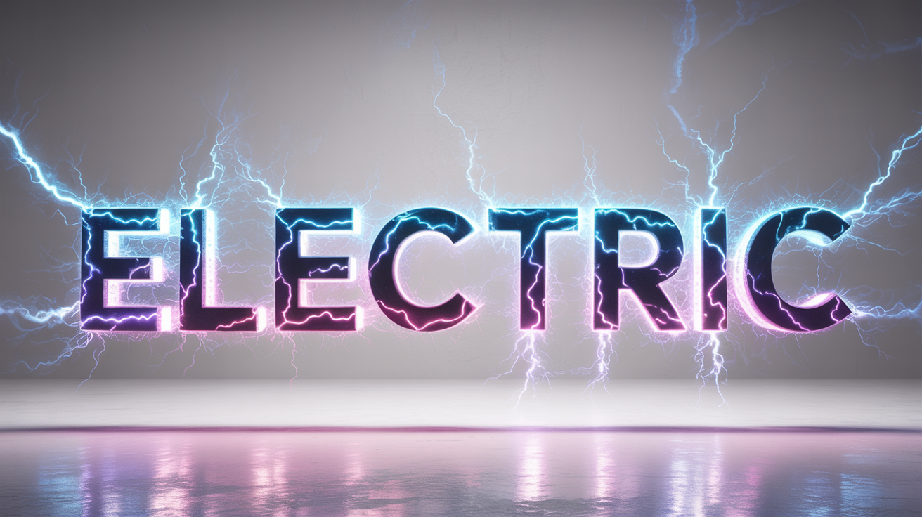 The word 'ELECTRIC' rendered in glowing blue and purple lightning text, crackling with energy against a plain white background.