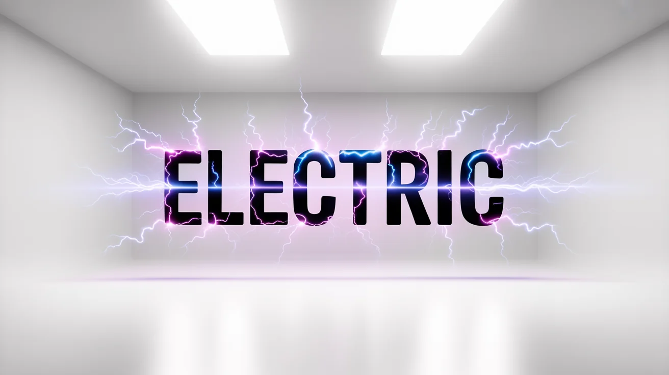 The word 'ELECTRIC' is rendered in glowing blue and purple electricity, with sparks flying off the letters against a clean white background.