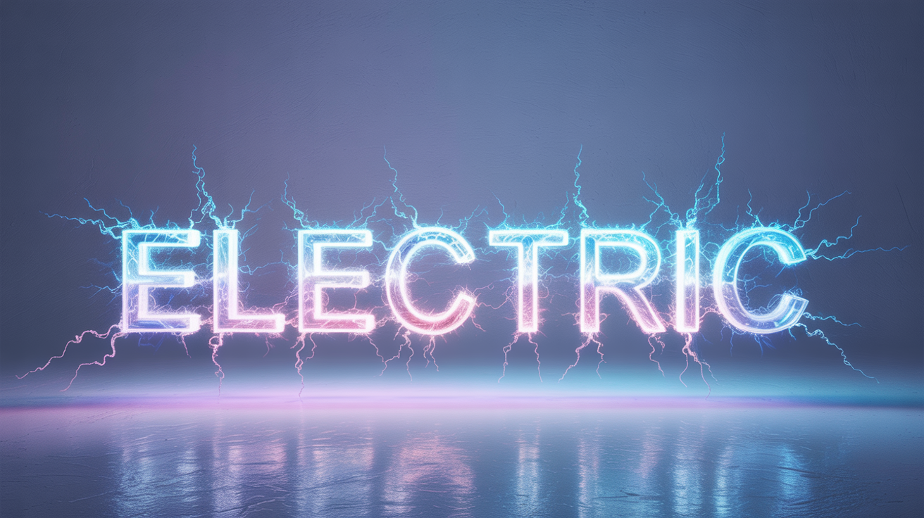 The word 'ELECTRIC' appears as if made from crackling blue and white electricity, glowing brightly against a clean white background.