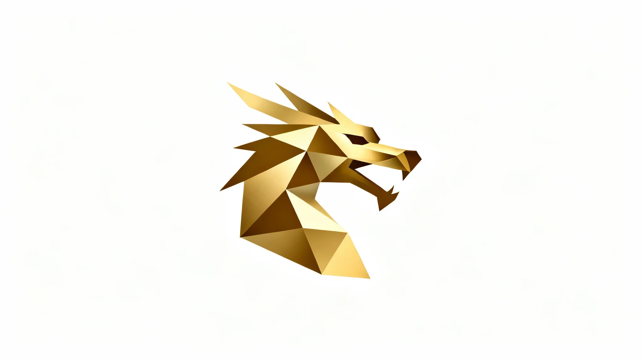 A minimalist, metallic gold dragon head logo, designed with geometric lines, showcased on a plain white background.