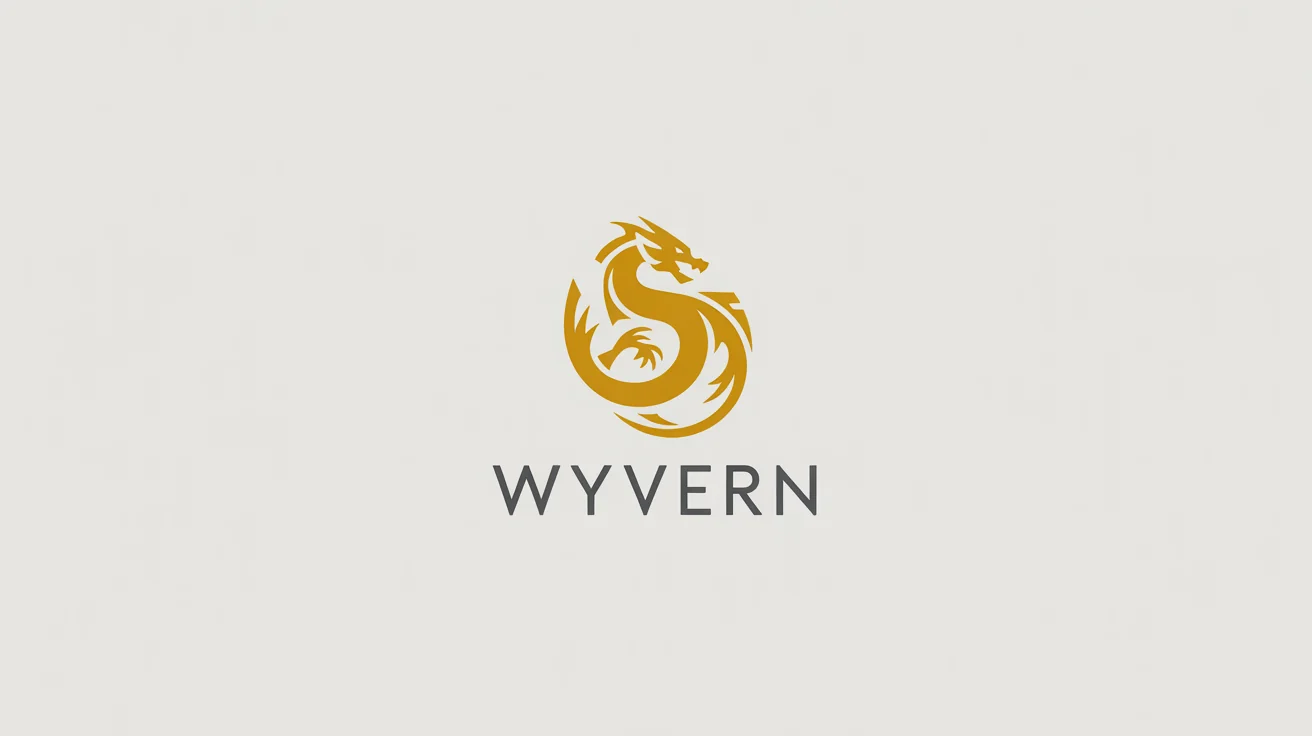 A modern, minimalist vector logo of a coiled dragon in metallic gold, with the word 'WYVERN' underneath in a dark gray font, all on a clean white background.