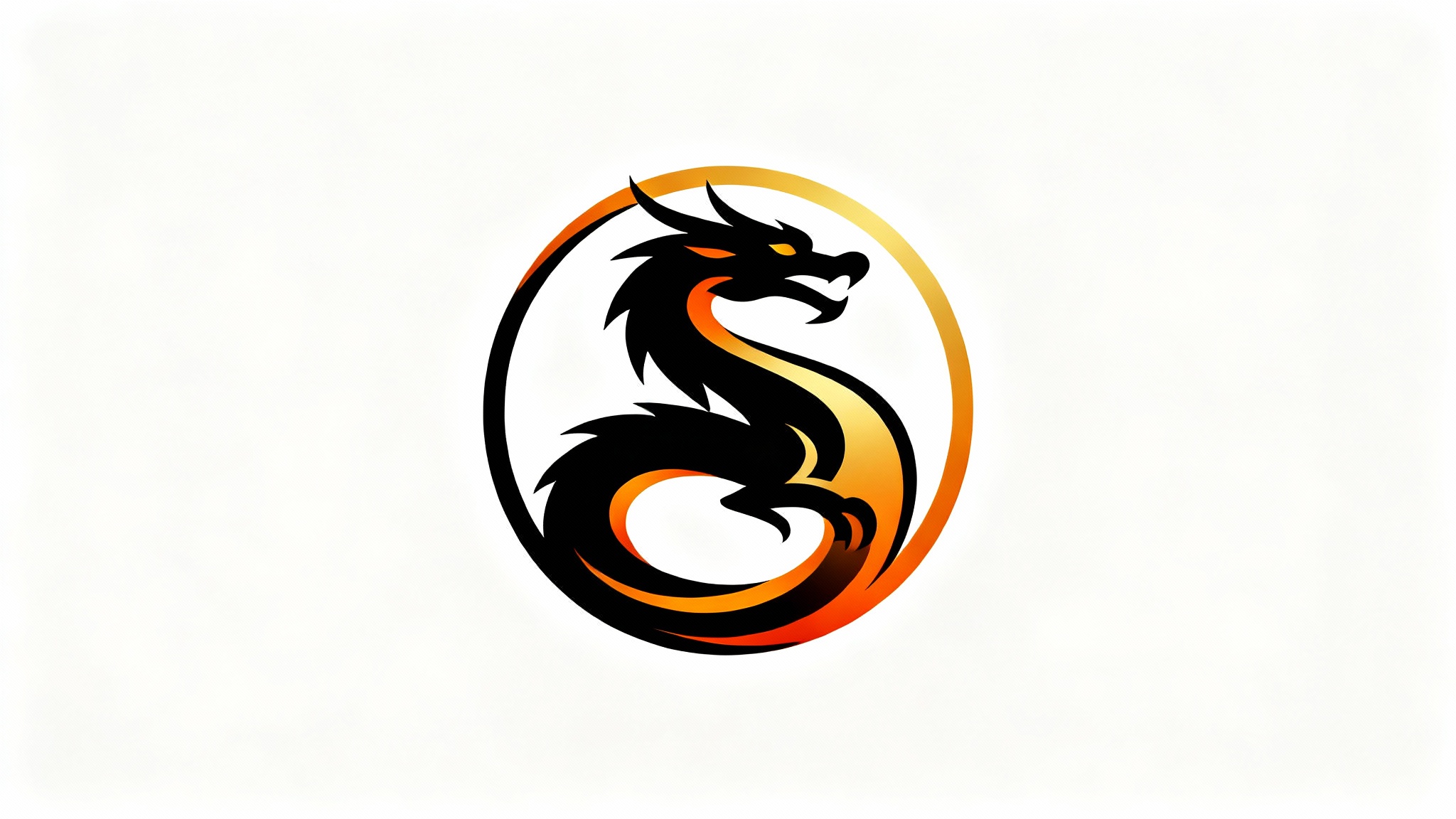 A modern, powerful vector logo of a stylized dragon in black and fiery gold, presented as a mockup on a clean white background.