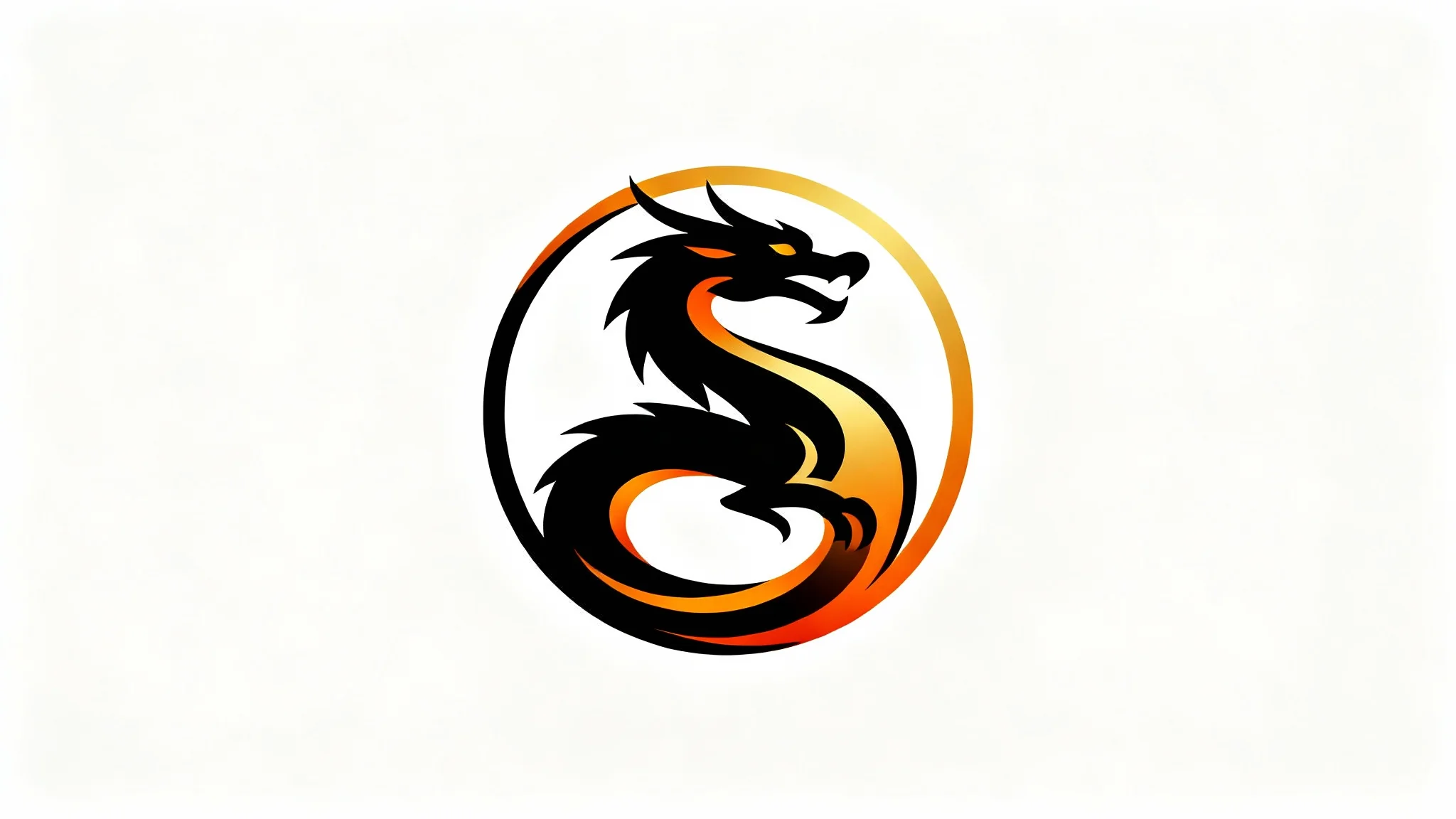 A modern, powerful vector logo of a stylized dragon in black and fiery gold, presented as a mockup on a clean white background.