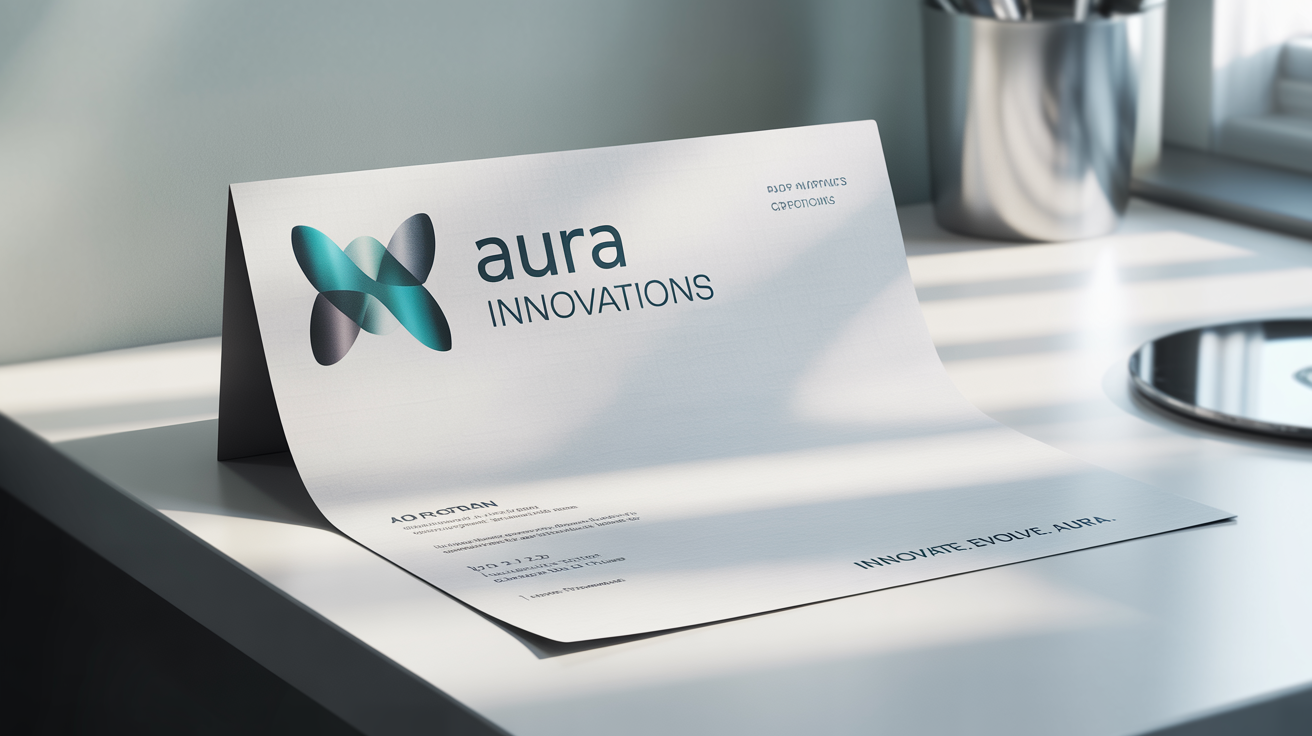 A professional letterhead mockup for a fictional company, 'Aura Innovations', featuring a modern logo and contact details, displayed on a clean white background.