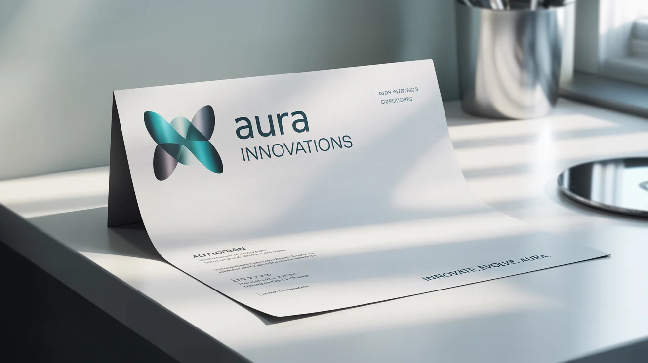 A professional letterhead mockup for a fictional company, 'Aura Innovations', featuring a modern logo and contact details, displayed on a clean white background.