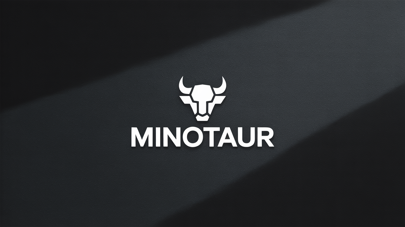 A modern, geometric vector logo of a minotaur's head, symbolizing strength. The word 'MINOTAUR' is written below it on a clean, dark background.