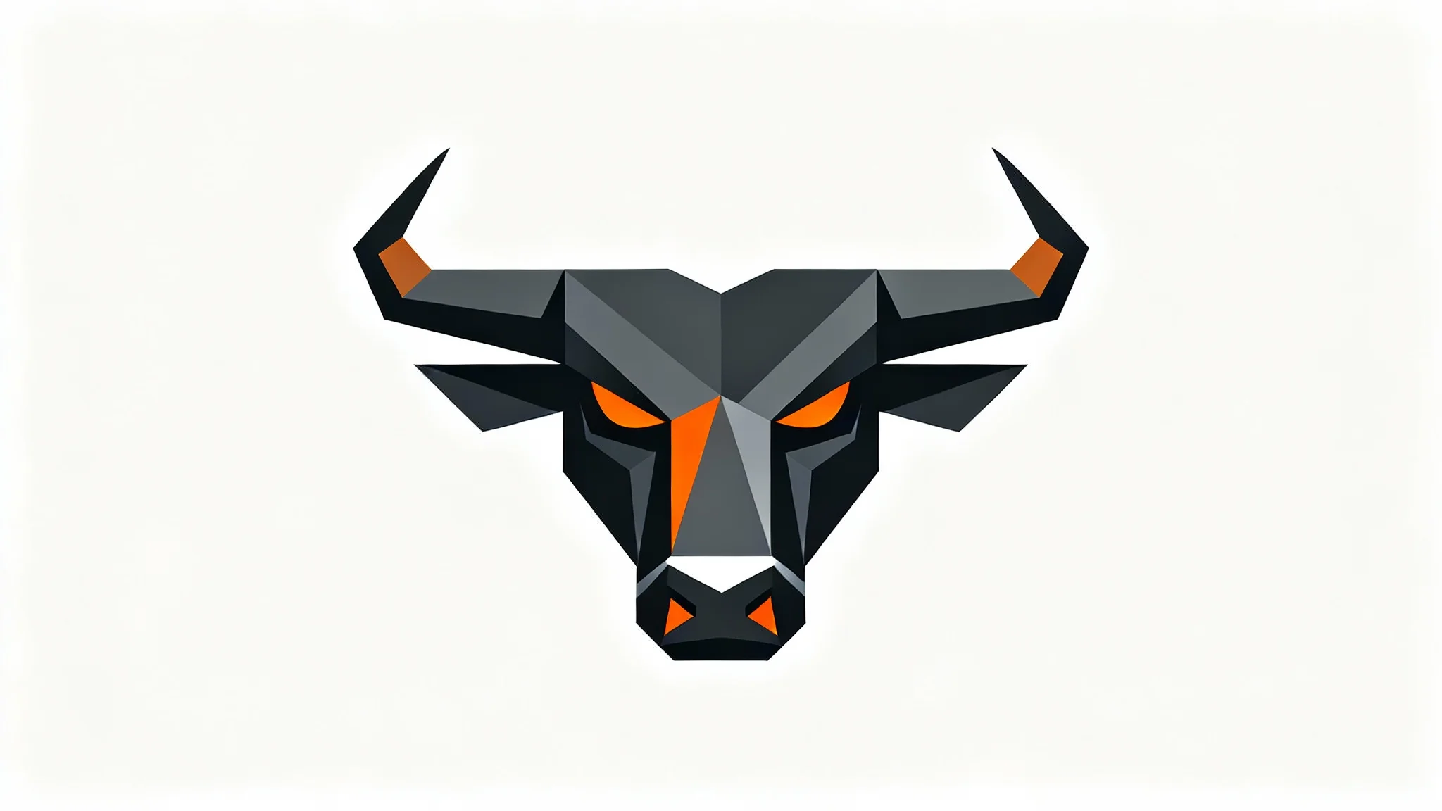 A modern, geometric logo of a minotaur's head in charcoal gray and fiery orange, symbolizing strength and power, on a white background.