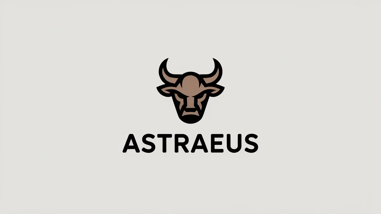 A modern minimalist logo of a Minotaur head in black and bronze. Below the icon is the brand name 'ASTRAEUS' in black, all set against a clean white background.