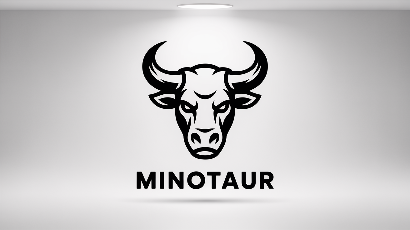 A modern, black vector logo of a fierce minotaur's head on a white background, with the word 'MINOTAUR' underneath.