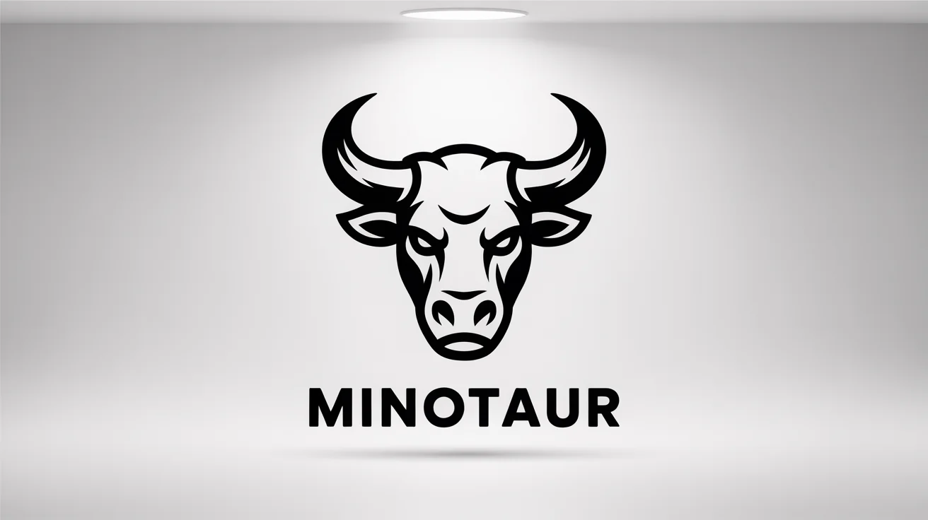 A modern, black vector logo of a fierce minotaur's head on a white background, with the word 'MINOTAUR' underneath.