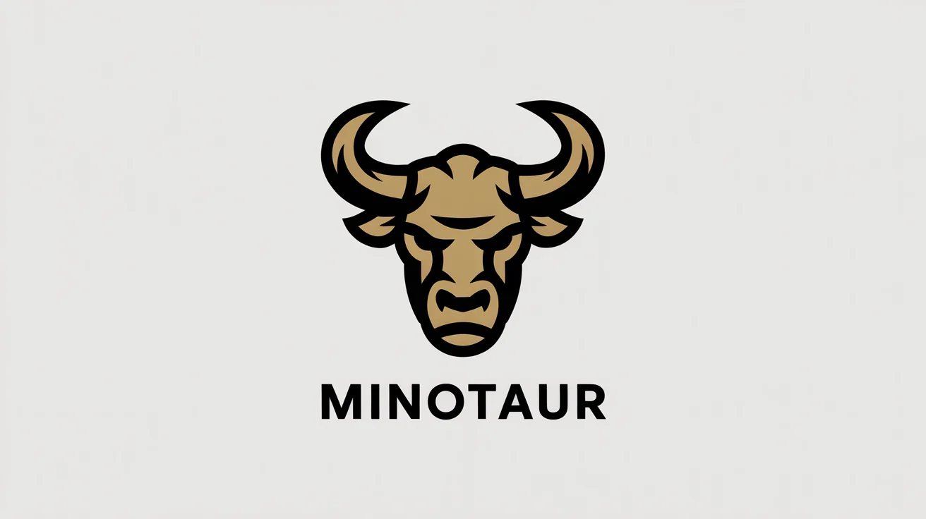 A modern black and gold logo featuring a stylized, geometric head of a minotaur. The word 'MINOTAUR' is displayed below the icon. The background is solid white.