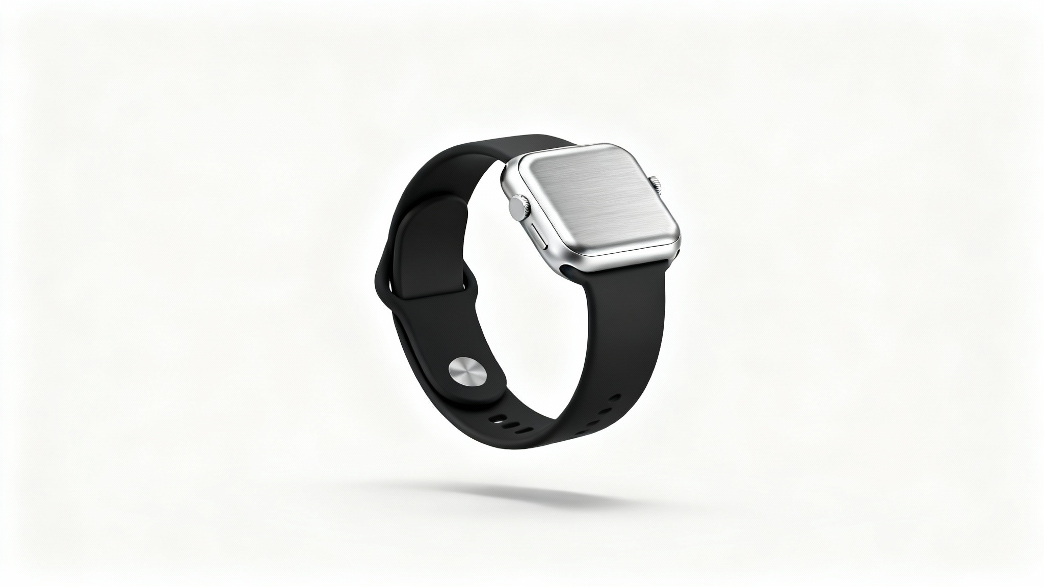 A professional product photo of a modern, silver smartwatch with a black band, shot against a clean white background for an eBay listing.