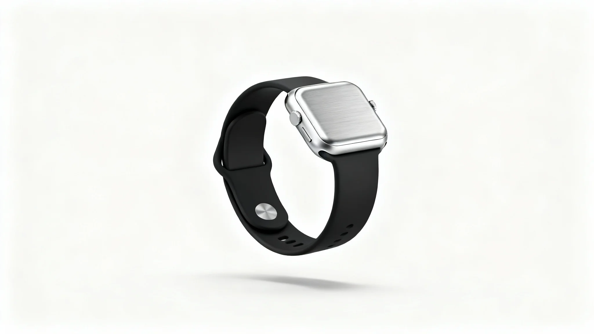 A professional product photo of a modern, silver smartwatch with a black band, shot against a clean white background for an eBay listing.