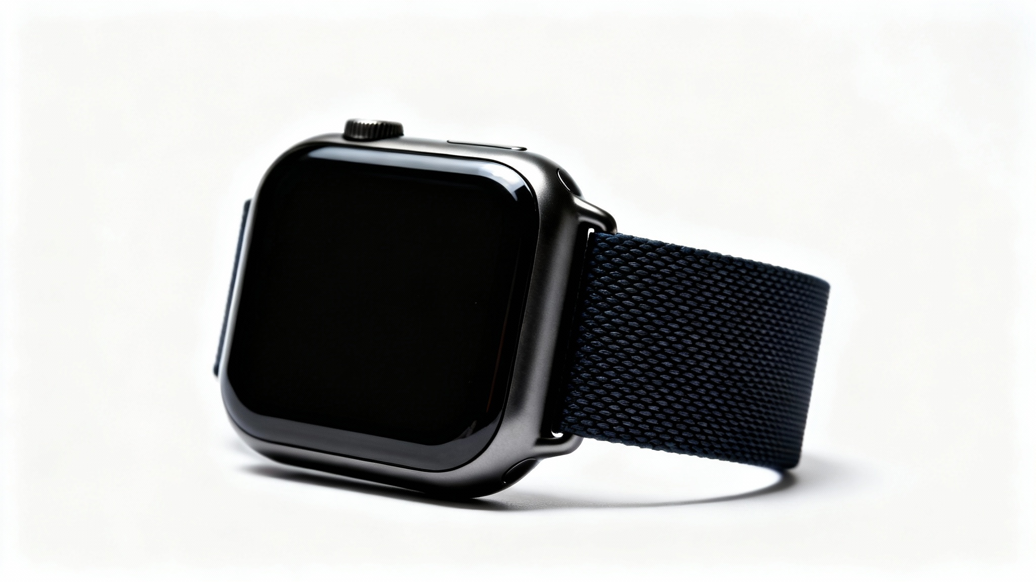 A professional product photograph of a modern black smartwatch with a silicone band, displayed against a clean white background for an eBay listing.