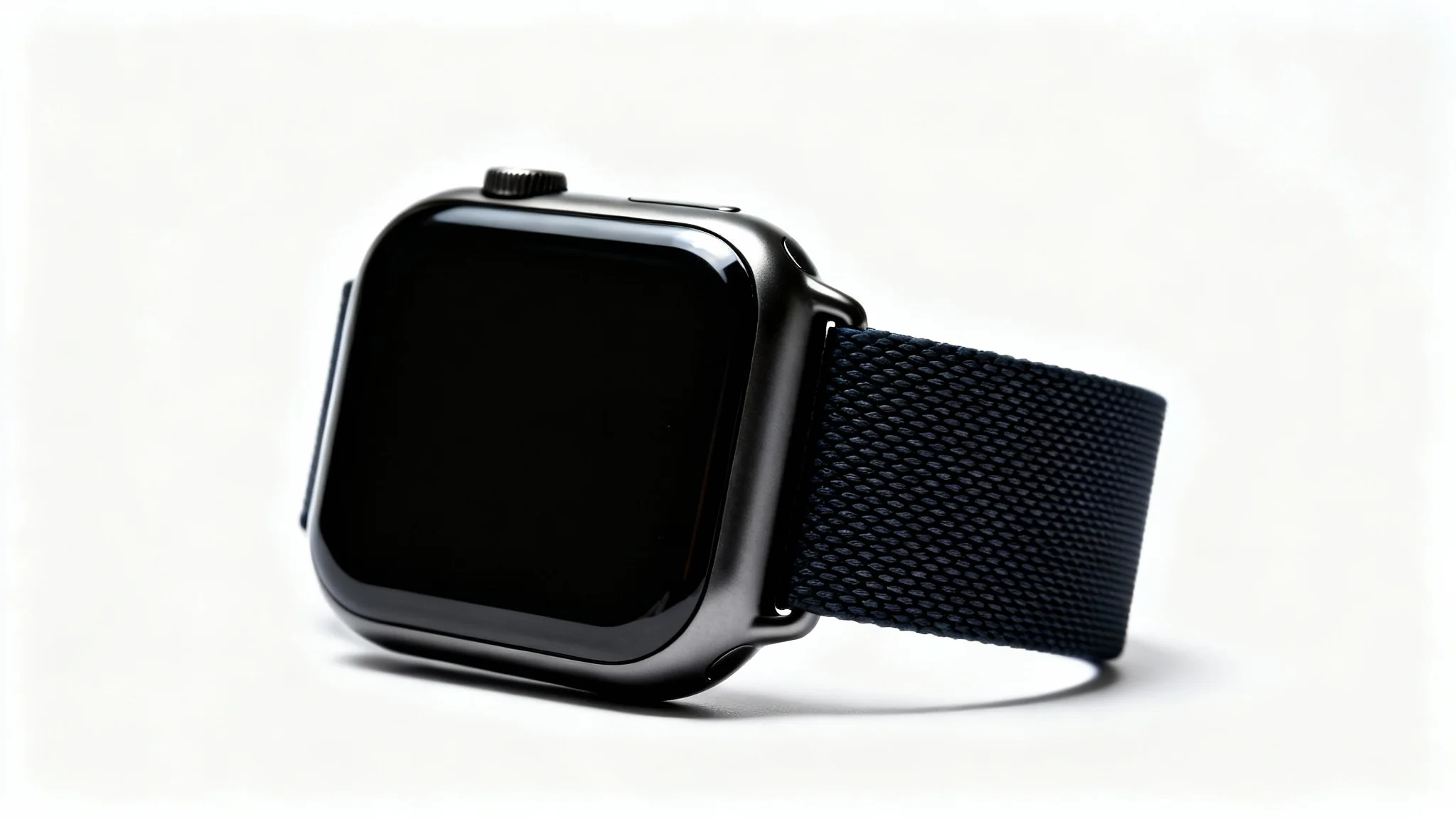 A professional product photograph of a modern black smartwatch with a silicone band, displayed against a clean white background for an eBay listing.