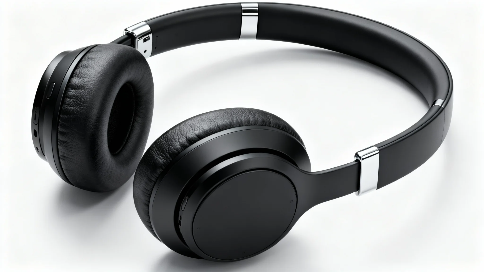 A professional product photograph of a pair of modern matte black and silver wireless headphones, shown at an angle on a clean white background for an eBay listing.