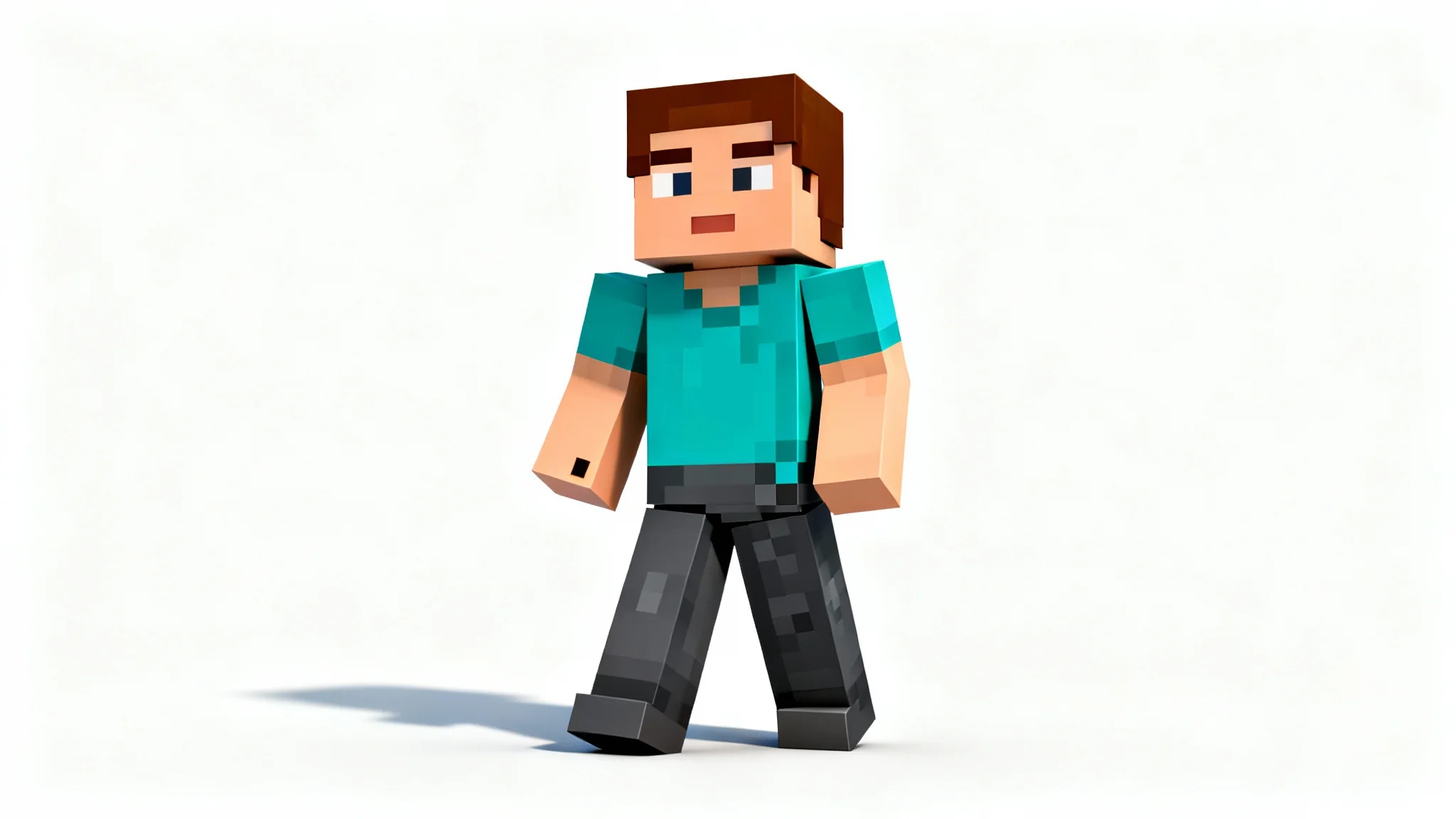 A 3D render of a custom Minecraft-style character with brown hair and a teal shirt, standing against a plain white background.