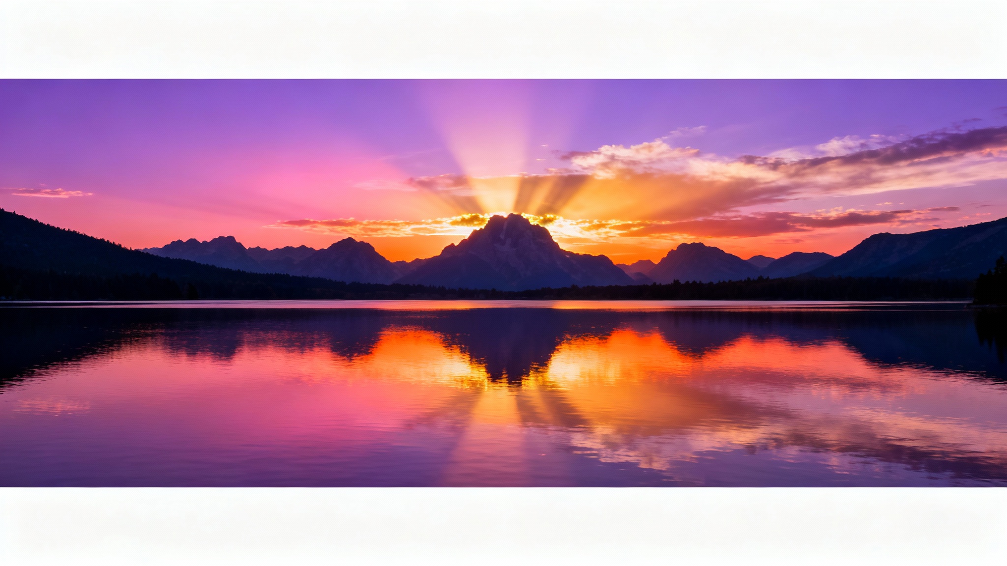 A serene worship background featuring a majestic mountain range at sunrise, with golden sunbeams breaking through the clouds over a calm lake.