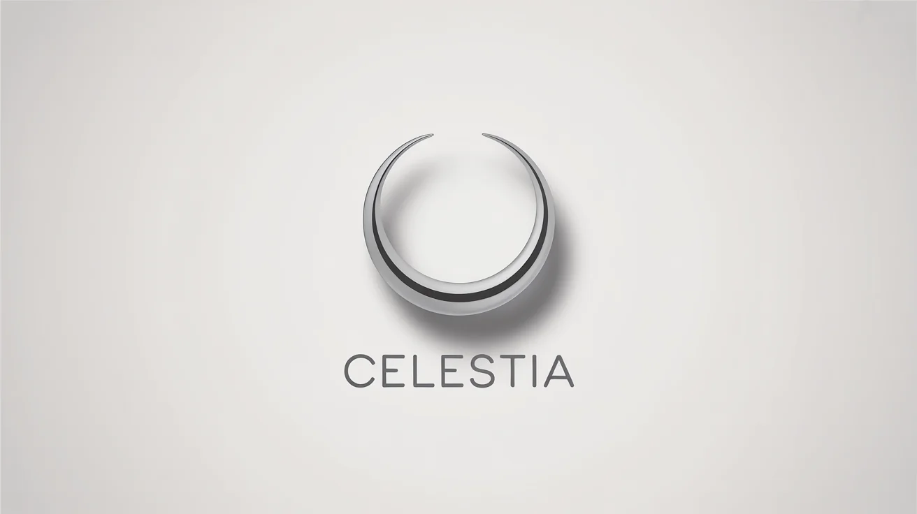 A minimalist and modern logo featuring a silver crescent moon with the word 'CELESTIA' below it, displayed on a clean white background.