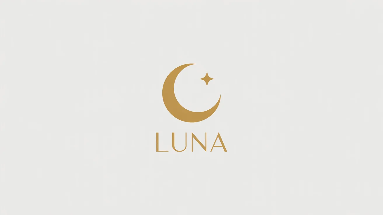 A modern and elegant logo mockup featuring a stylized golden crescent moon and the brand name 'LUNA' on a plain white background.