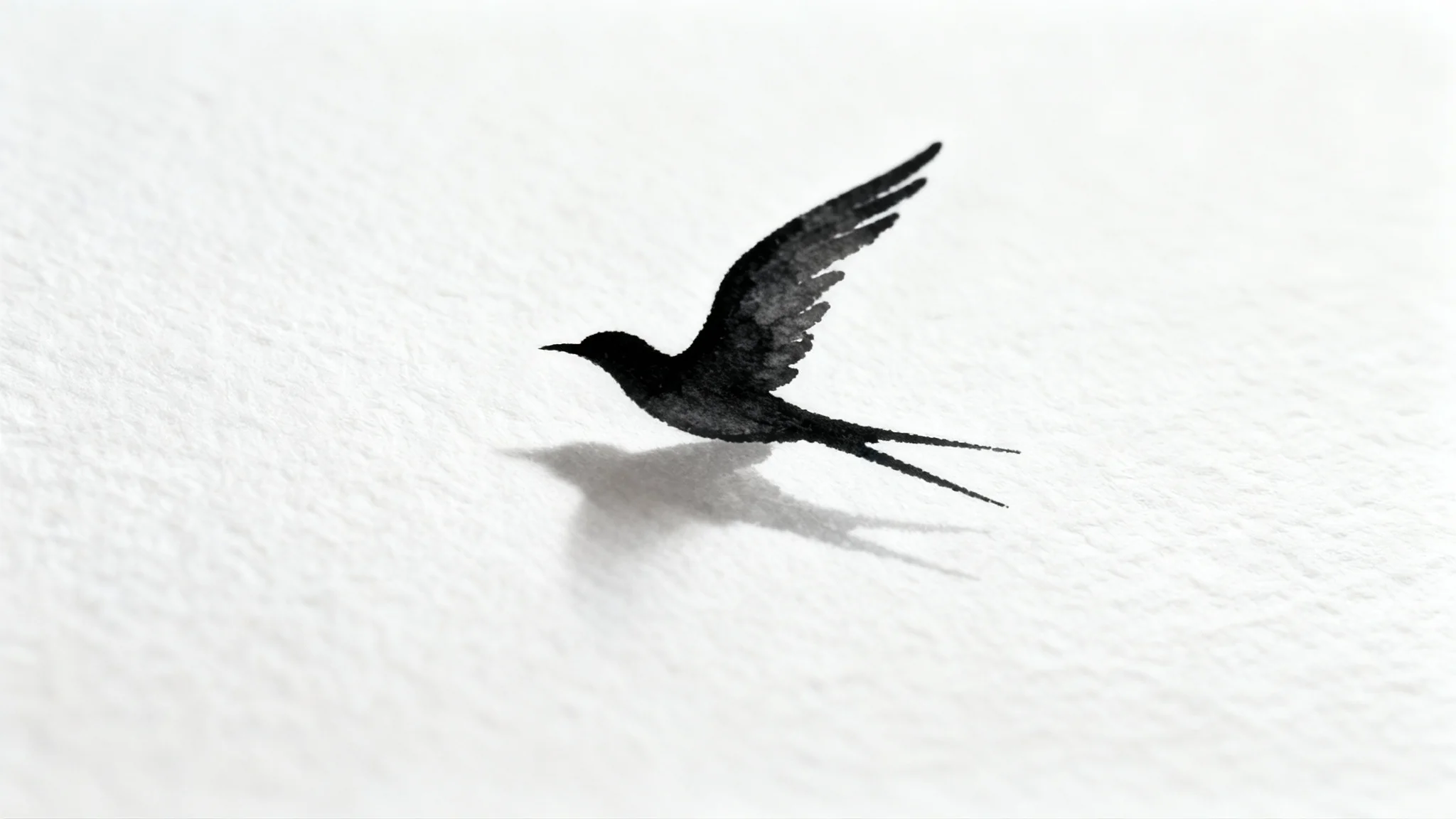A minimalist single line art drawing of a bird in flight, created with a continuous black line on a clean white background.