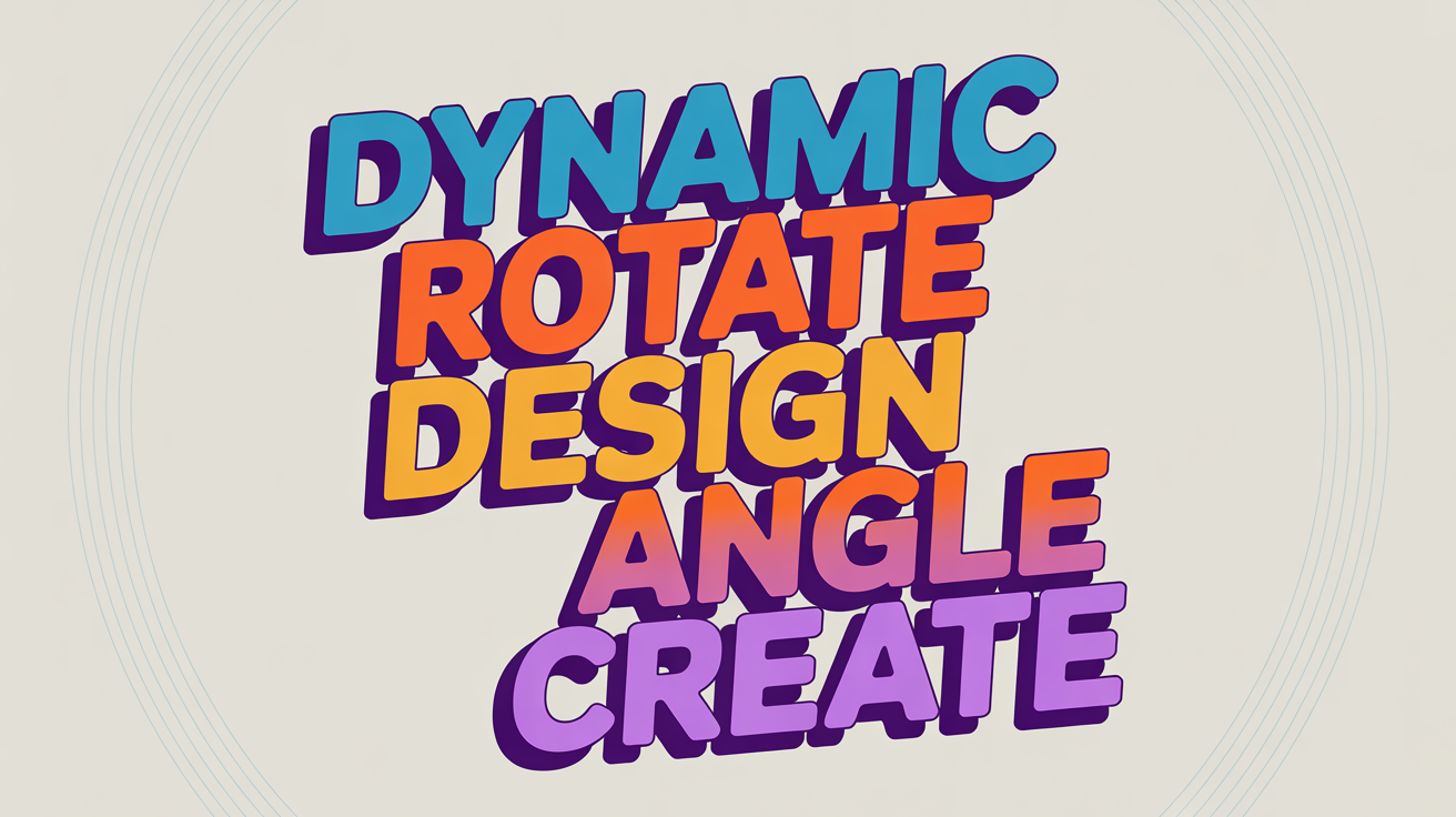 A professional graphic design showcasing rotated text. The words 'DYNAMIC', 'ROTATE', and 'DESIGN' are displayed at various angles in a vibrant, eye-catching composition against a clean background.