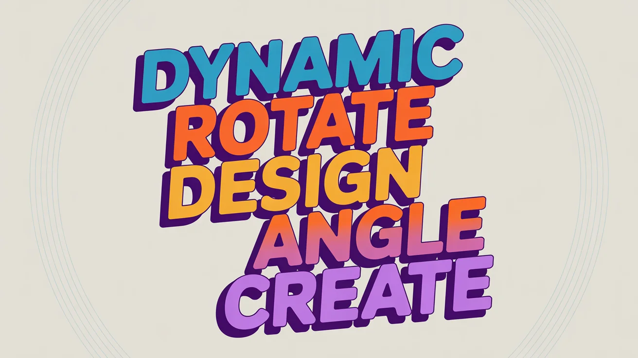 A professional graphic design showcasing rotated text. The words 'DYNAMIC', 'ROTATE', and 'DESIGN' are displayed at various angles in a vibrant, eye-catching composition against a clean background.
