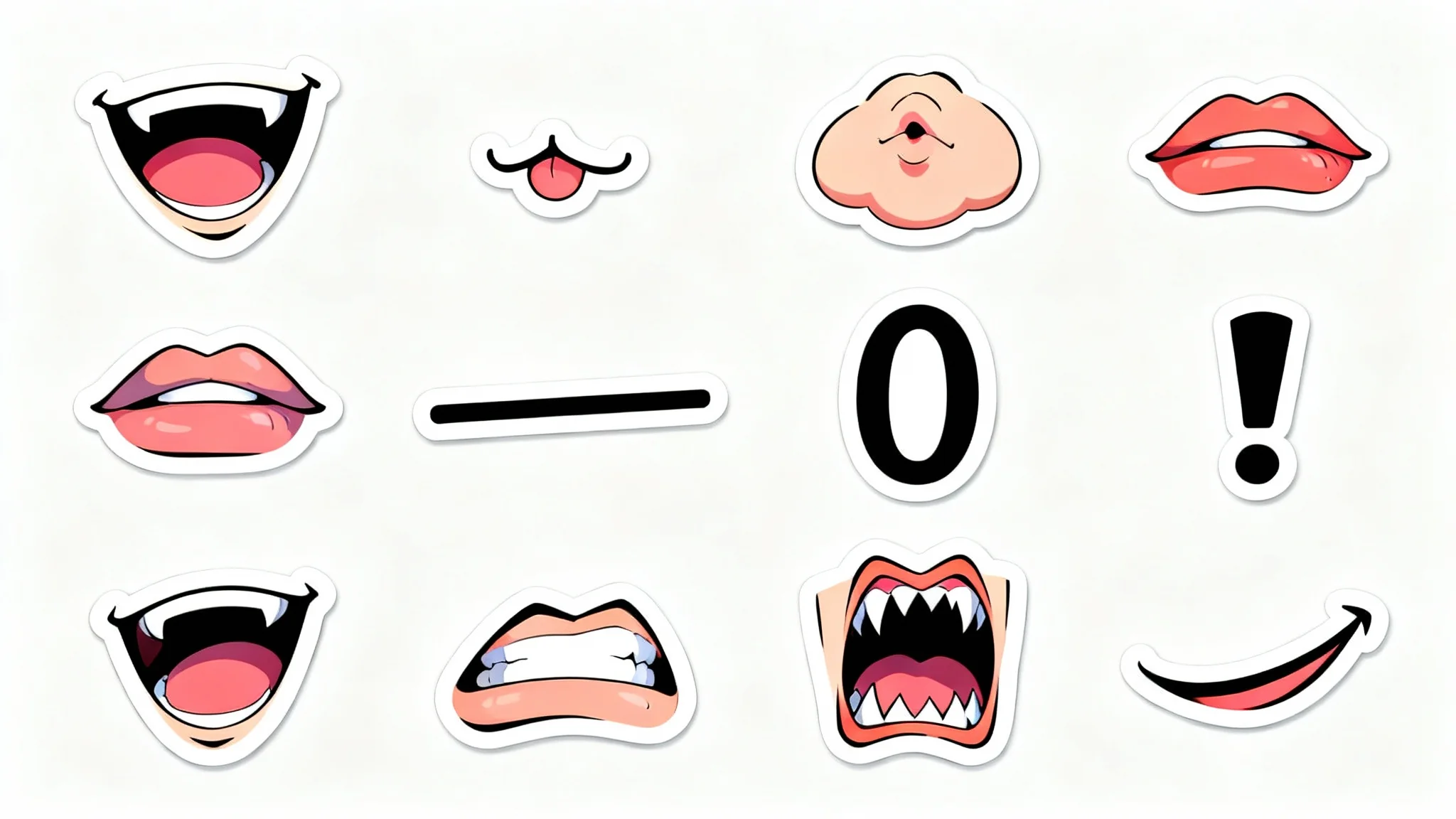 A collection of different anime-style mouth illustrations on a white background, showcasing various emotions like happiness, anger, and surprise.