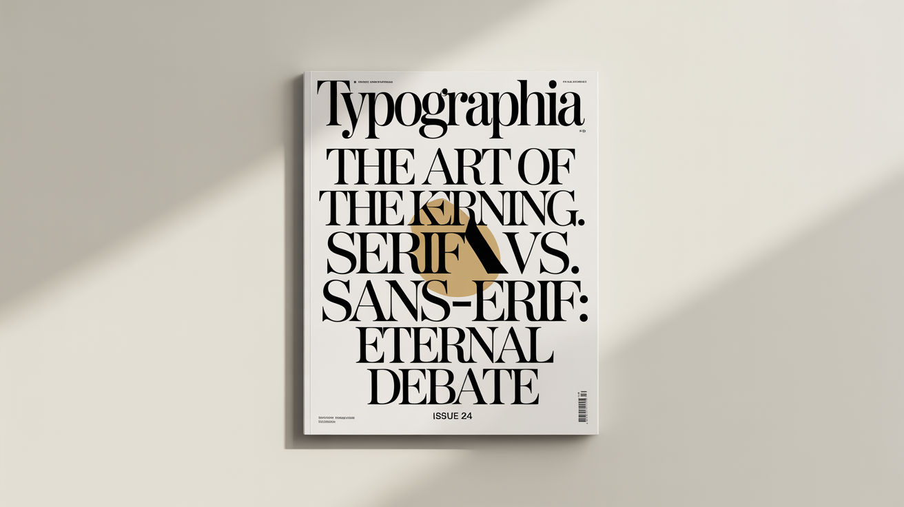 A mockup of a stylish, modern magazine cover titled 'TYPOGRAPHIA', showcasing a sophisticated and dynamic use of typography on a clean white background.