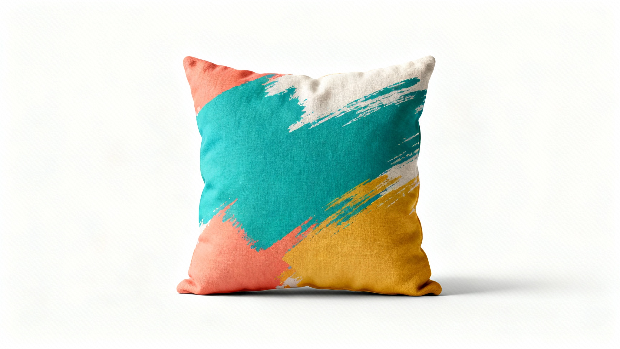 A photorealistic mockup of a single square throw pillow featuring a modern abstract art design, displayed against a clean white background.