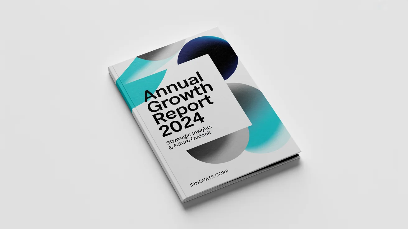 A professionally designed mockup of an annual business report cover titled 'Annual Growth Report 2024' for 'Innovate Corp', displayed on a plain white background.