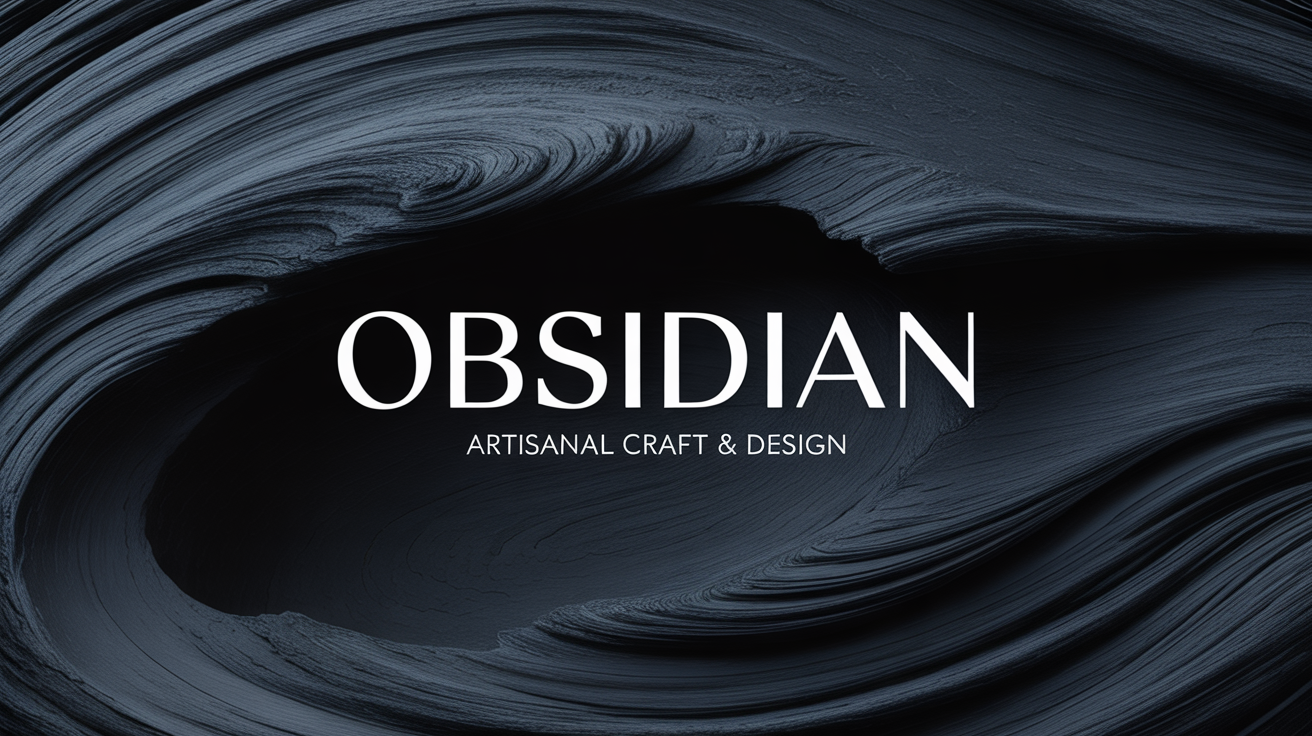 A professional branding mockup with the word 'OBSIDIAN' in white text centered on a dark, textured charcoal background, demonstrating a final design.