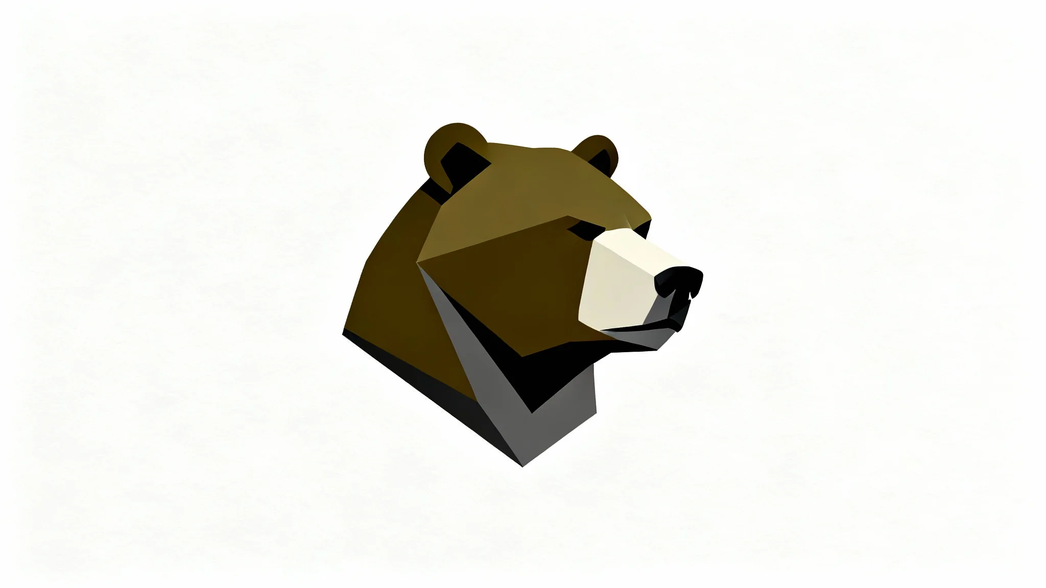 A modern, minimalist logo of a grizzly bear's head in profile, designed with bold geometric shapes in shades of brown and grey, presented on a clean white background.