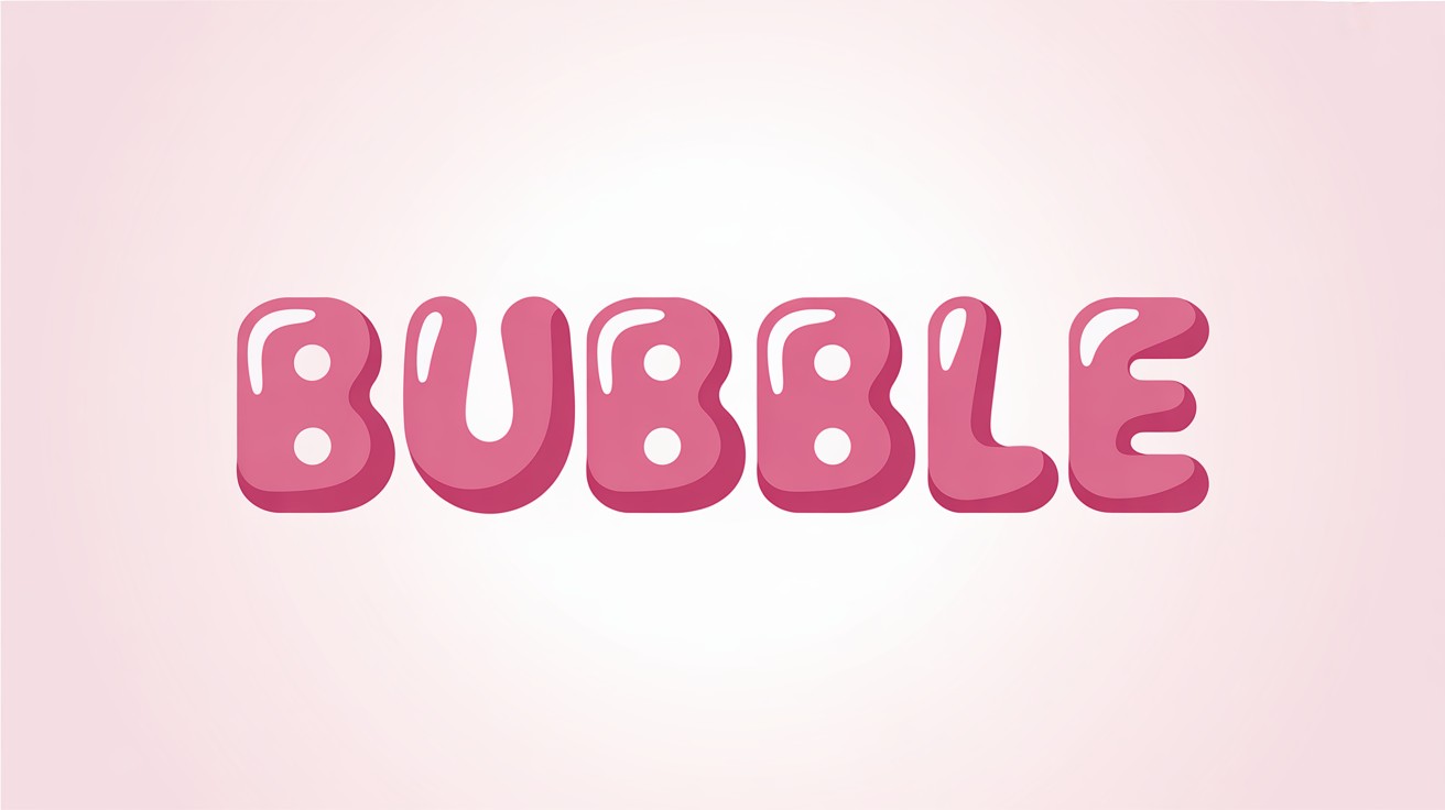 A modern logo with the word 'BUBBLE' written in a vibrant pink, 3D bubble font, showcased on a clean white background.