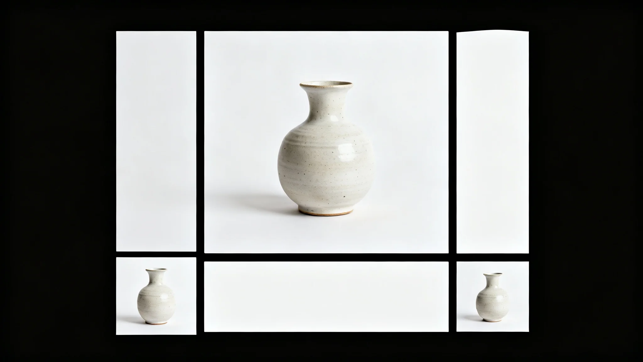 A visual representation of an image resizer, showing a central photo of a ceramic vase with smaller, resized versions in square, banner, and vertical formats arranged around it on a white background.