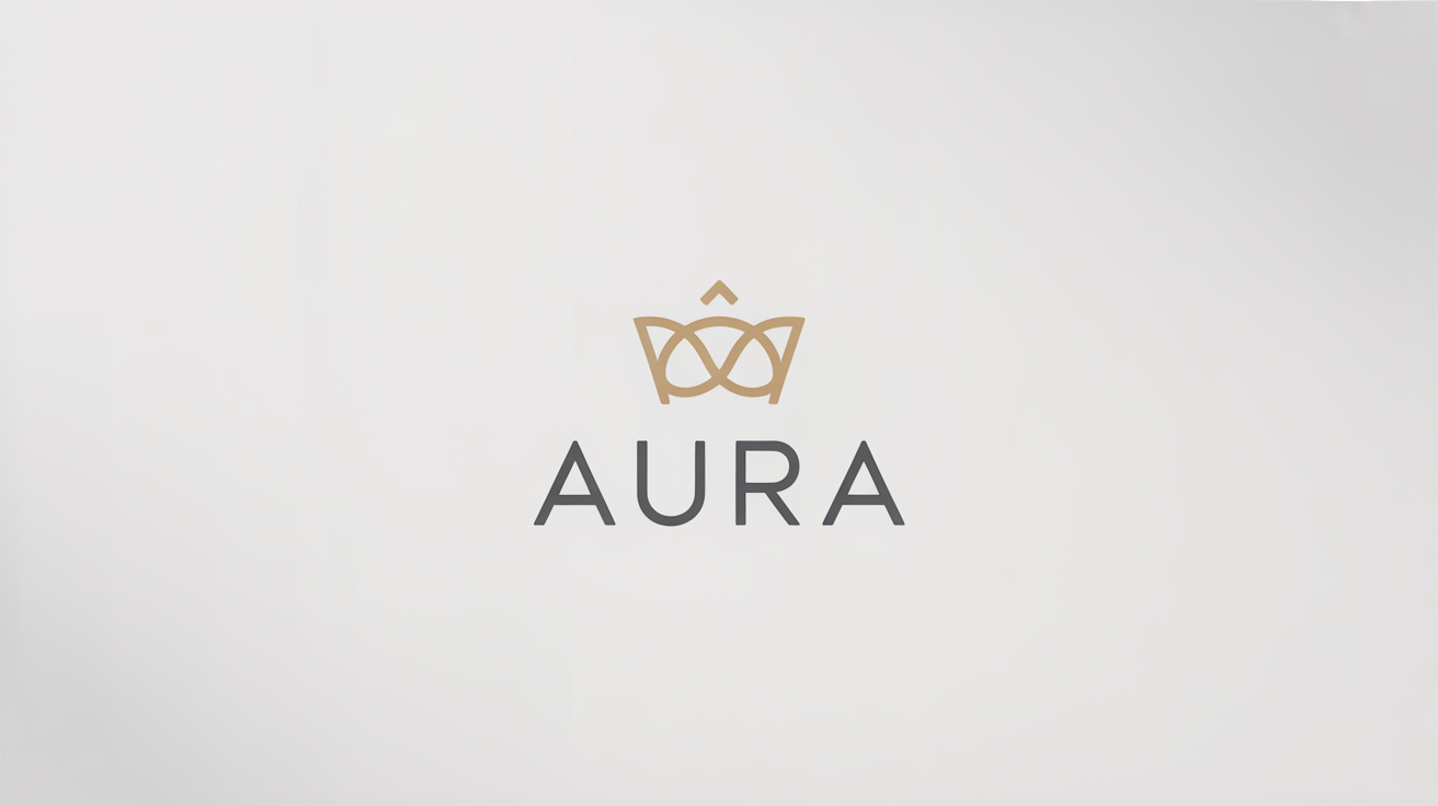 A modern, minimalist logo for a luxury hotel named 'AURA'. The logo features a gold geometric icon above the name in a dark gray font, all on a plain white background.
