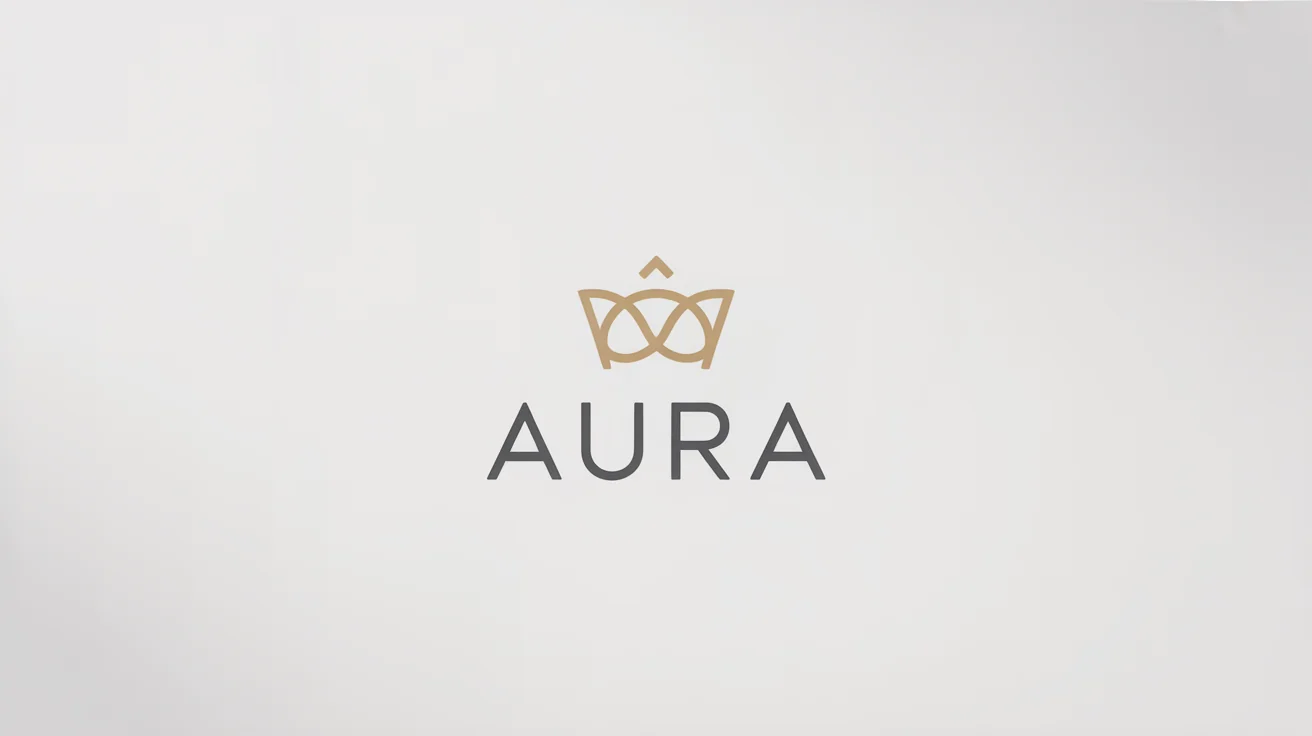 A modern, minimalist logo for a luxury hotel named 'AURA'. The logo features a gold geometric icon above the name in a dark gray font, all on a plain white background.