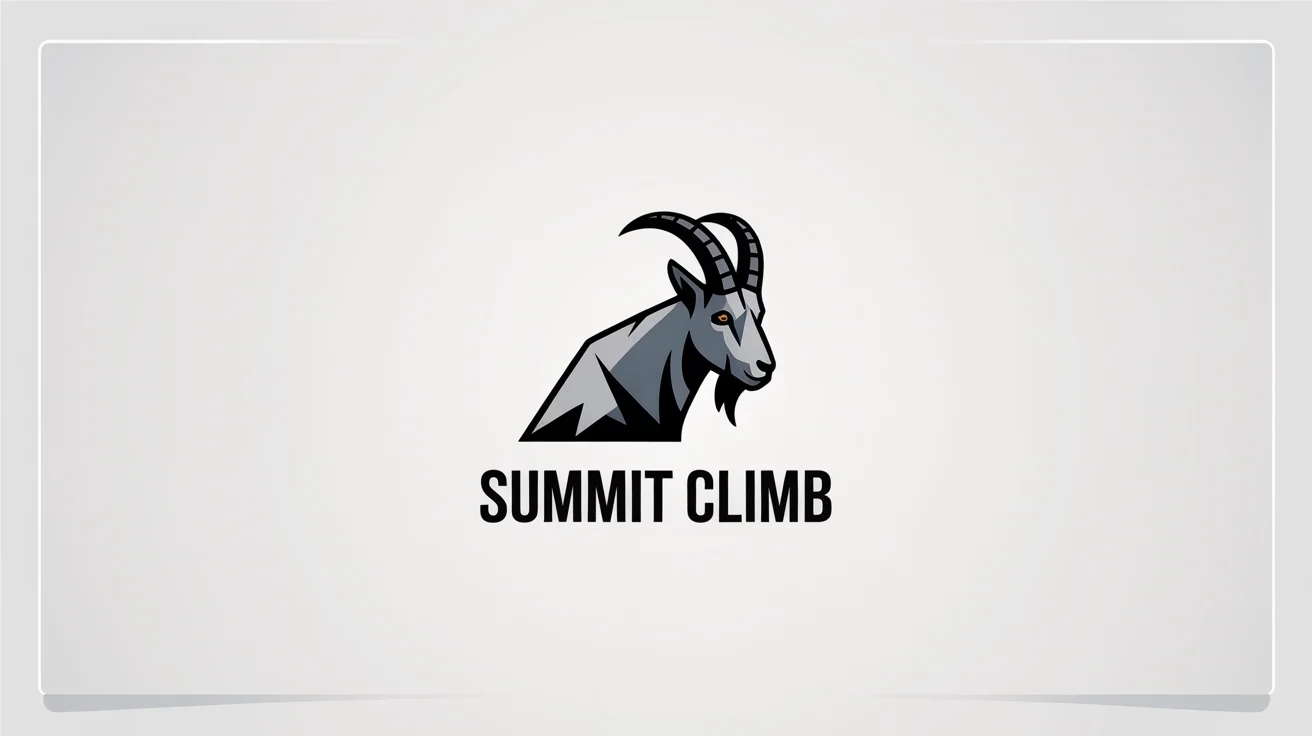 A modern, minimalist logo of a geometric mountain goat in black and gold, with the brand name 'SUMMIT CLIMB' underneath, on a clean white background.